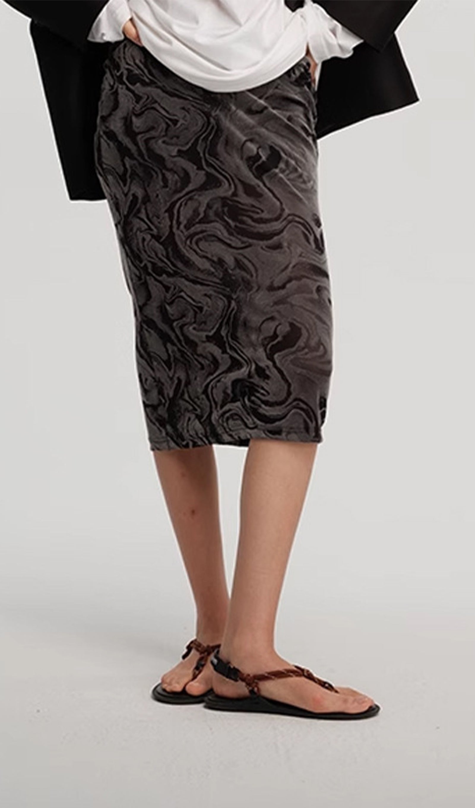 Desen Dokulu Midi Etek