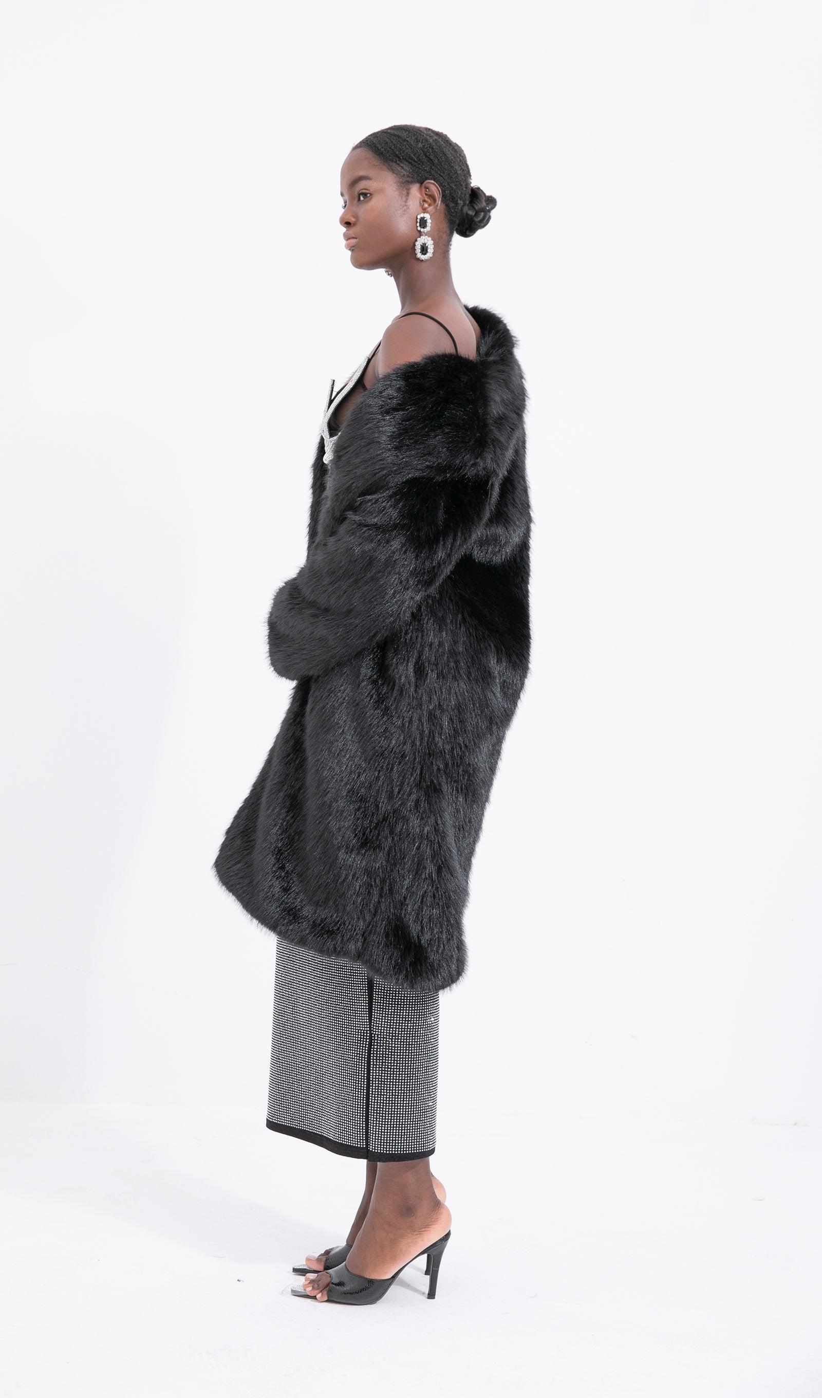 Trendy Siyah Maksi Boy Eko-Ceket