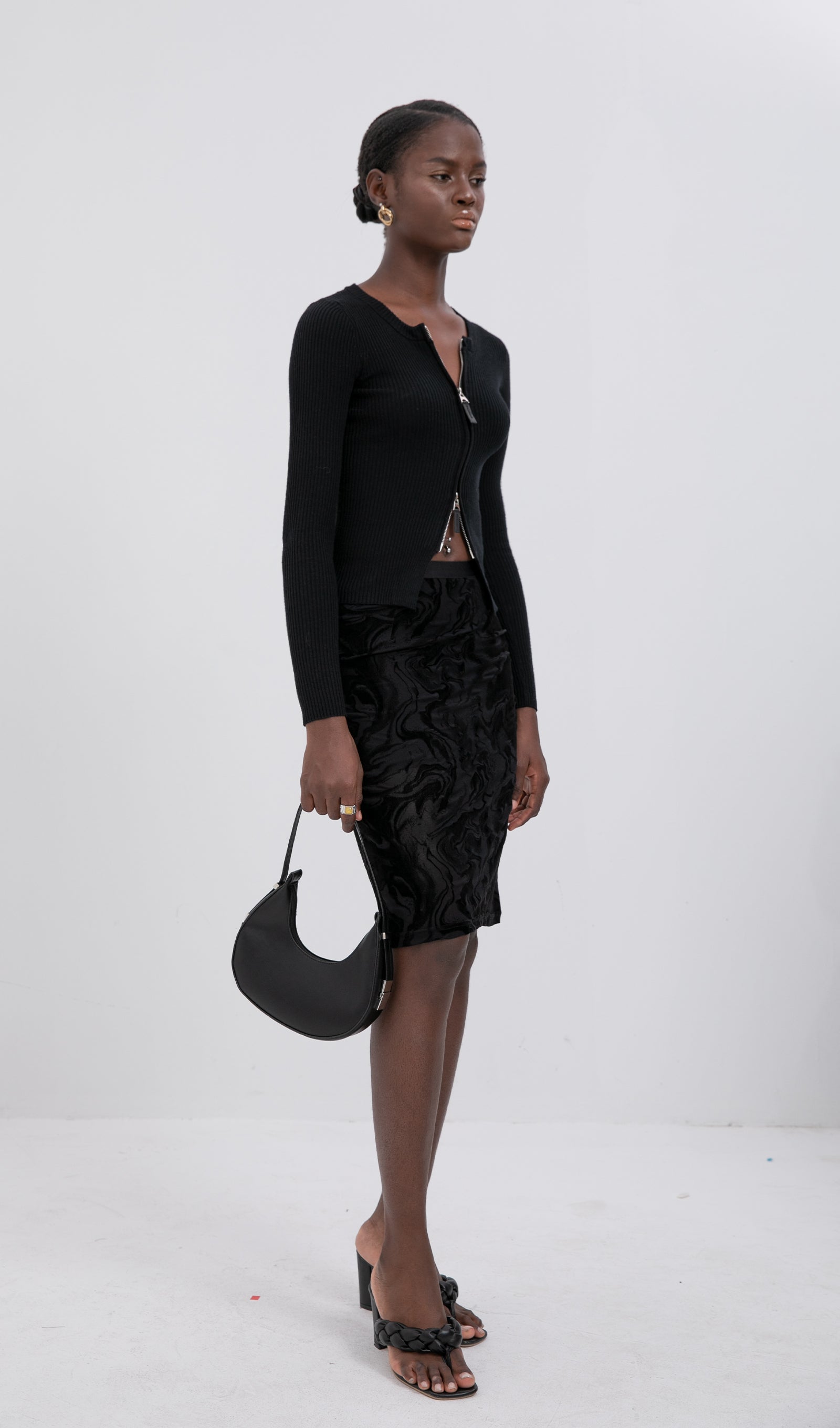 Trendy Desen Dokulu Midi Etek