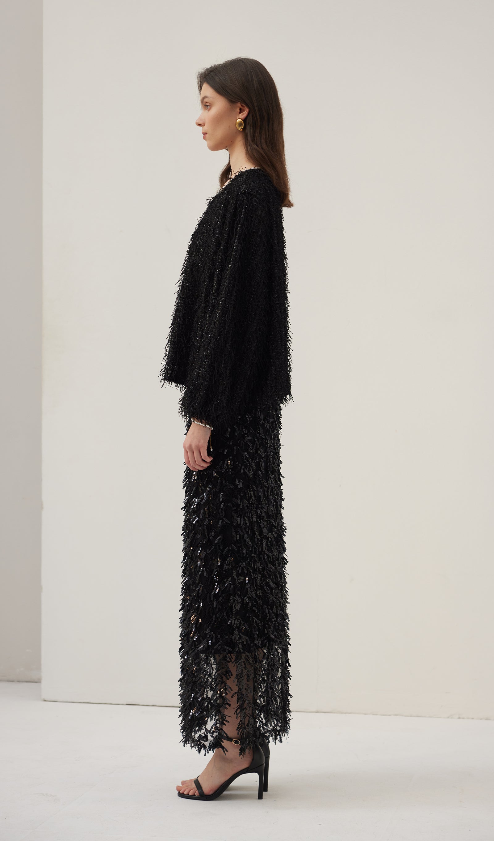 Siyah Tüylü Midi Etek