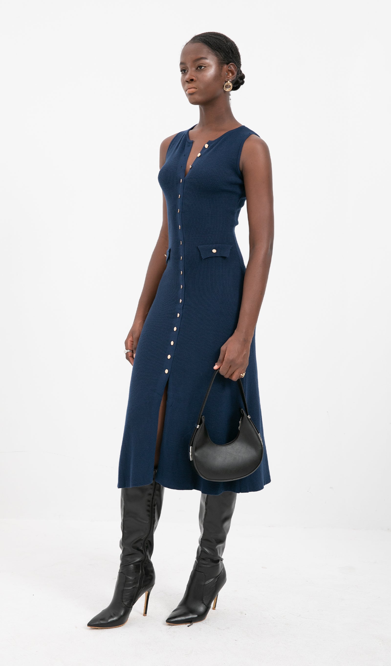 Trendy A-line Örme Midi Elbise