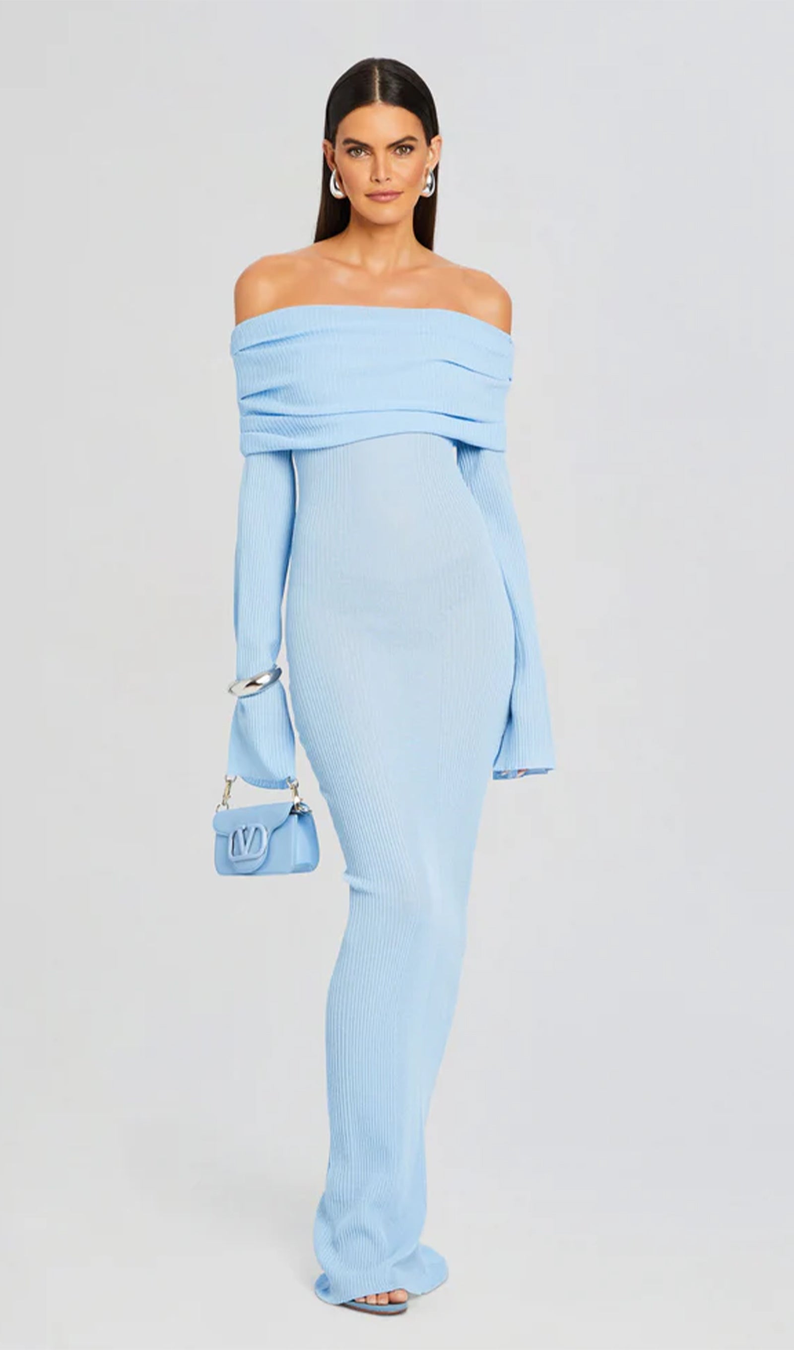 Kapalı Omuz Slim Fit Maksi Elbise