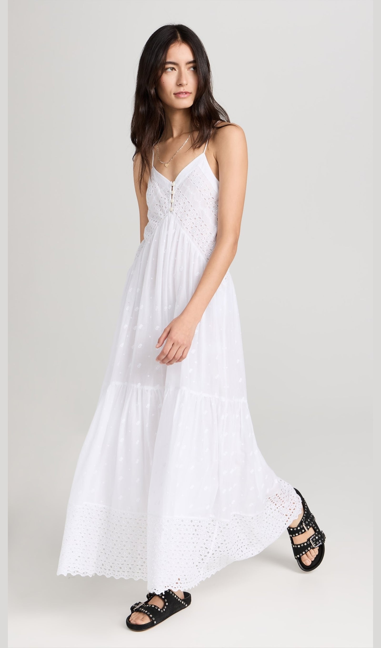 İçi Boş Nakışlı Slip Midi Elbise