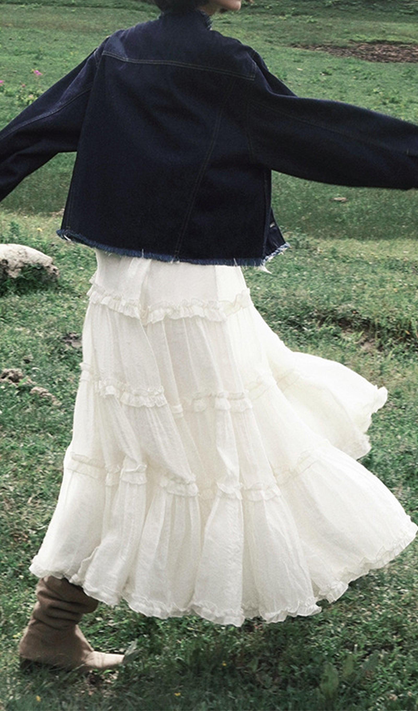 Düz Fırfırlı Maksi Etek