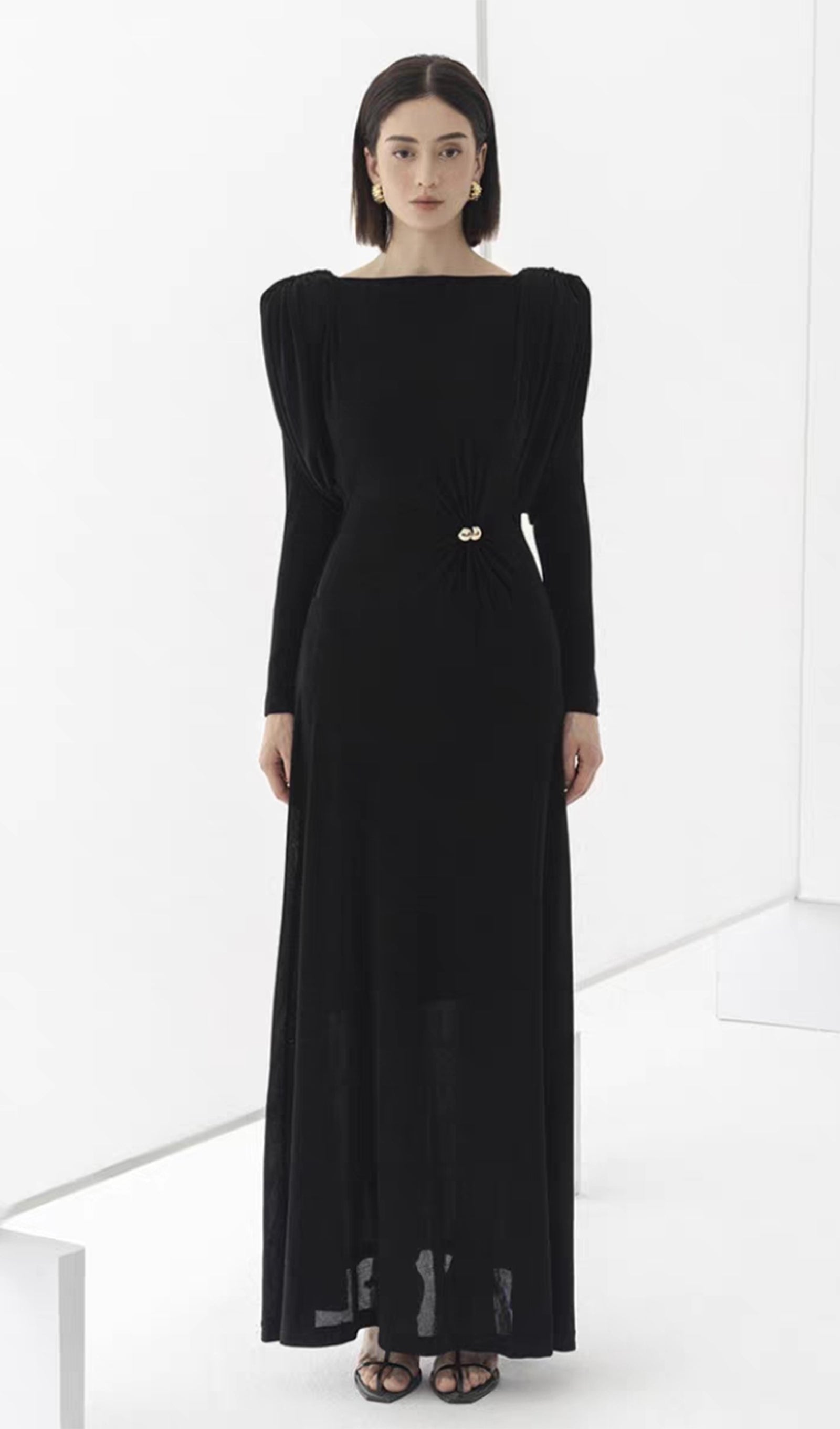 Metalik Dekorlu Maksi Elbise