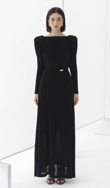 Metalik Dekorlu Maksi Elbise