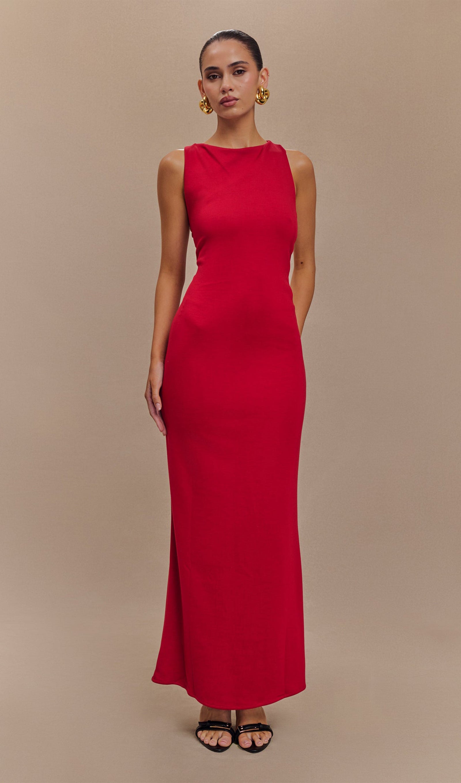 Asimetrik Scuba Jersey Maksi Elbise Ruby