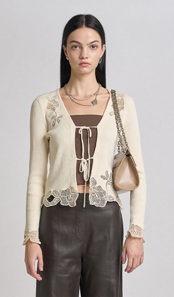 Çiçekli Dantel Süslemeli Hırka Üst