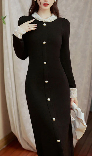 İnci Hepburn Tarzı Örme Midi Elbise