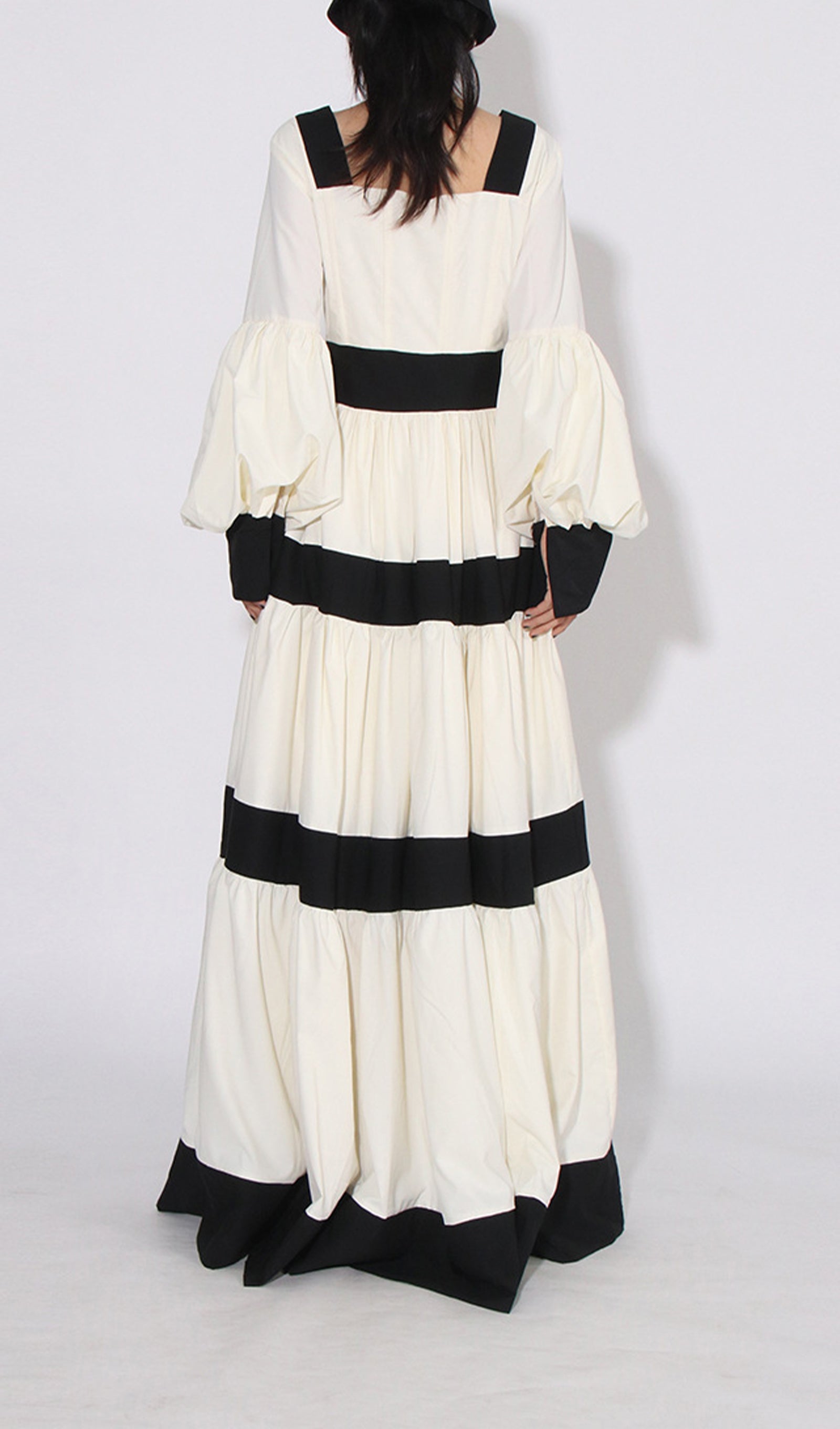 Siyah Beyaz Patchwork Maksi Elbise