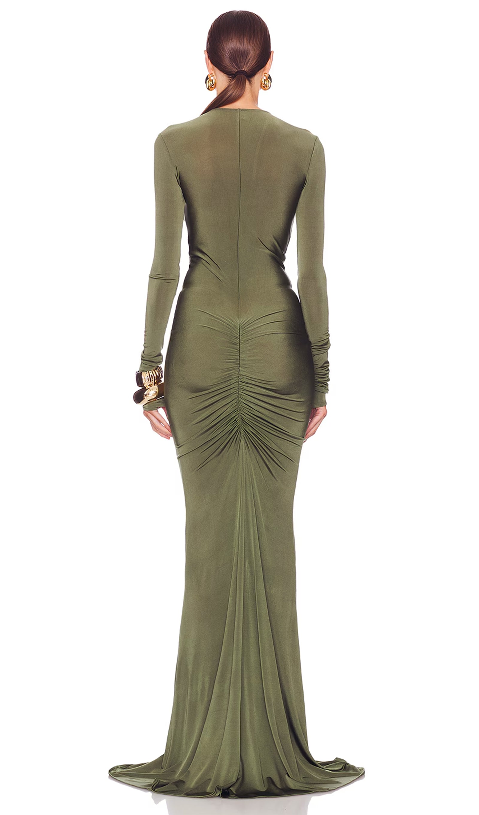 V Yaka Dantelli Maksi Elbise