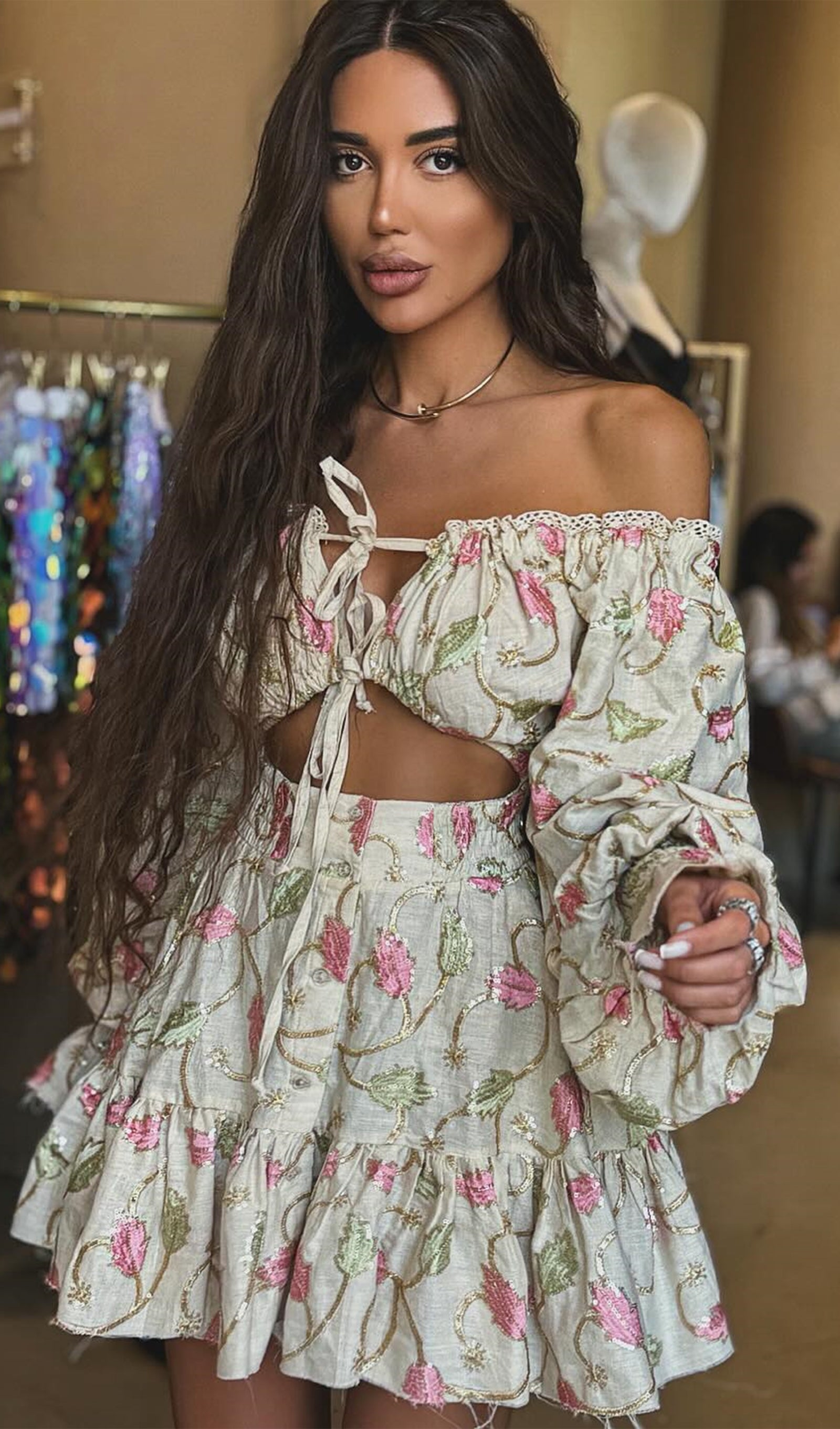 Dantelli Mini Elbise İki Parçalı Takım