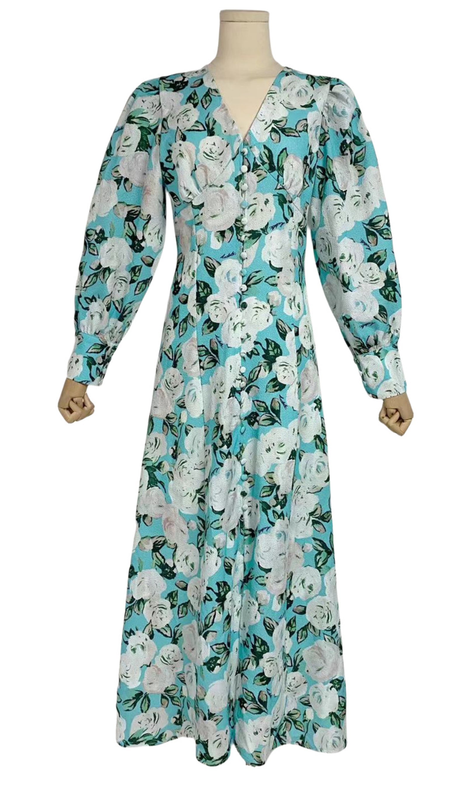 Çiçekli V Yaka A Line Maksi Elbise