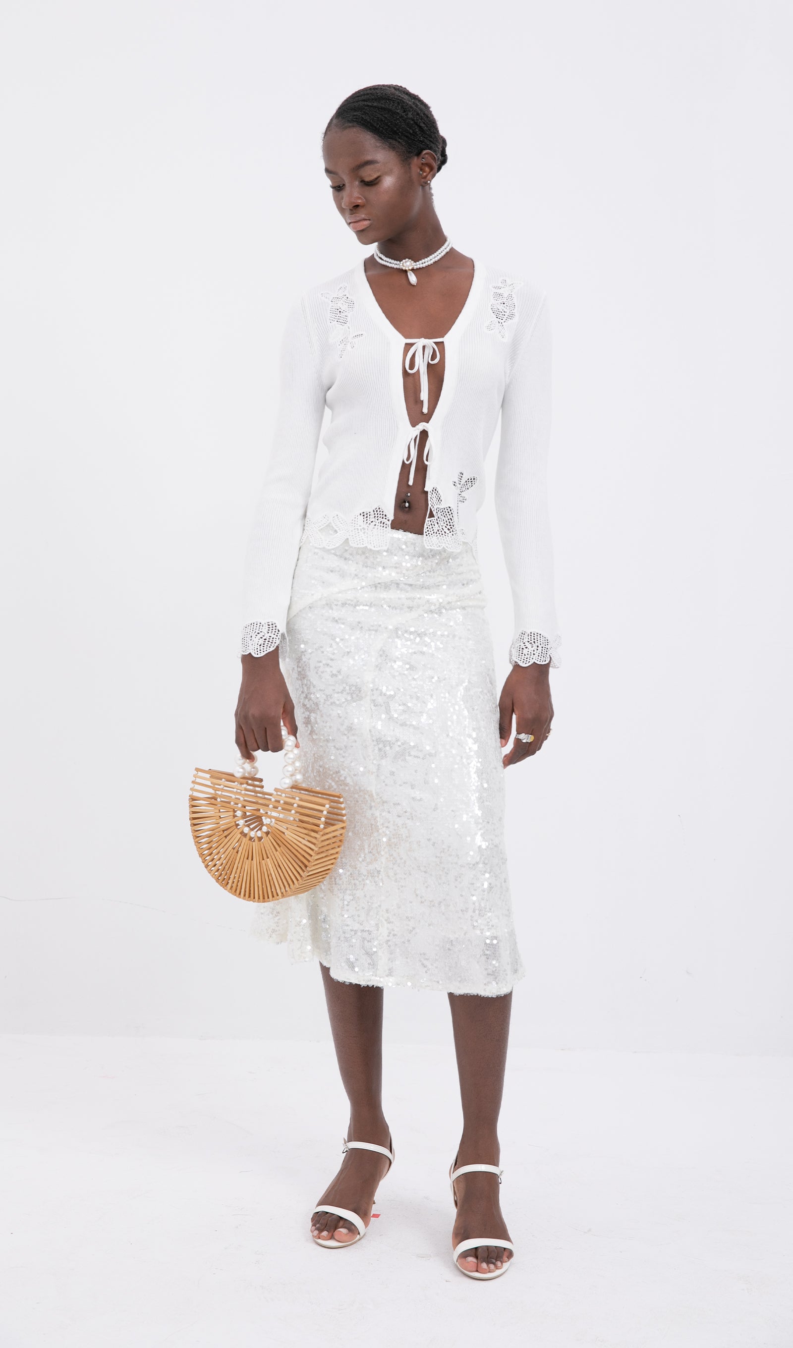 Deniz Kızı Payetli İnce Midi Etek