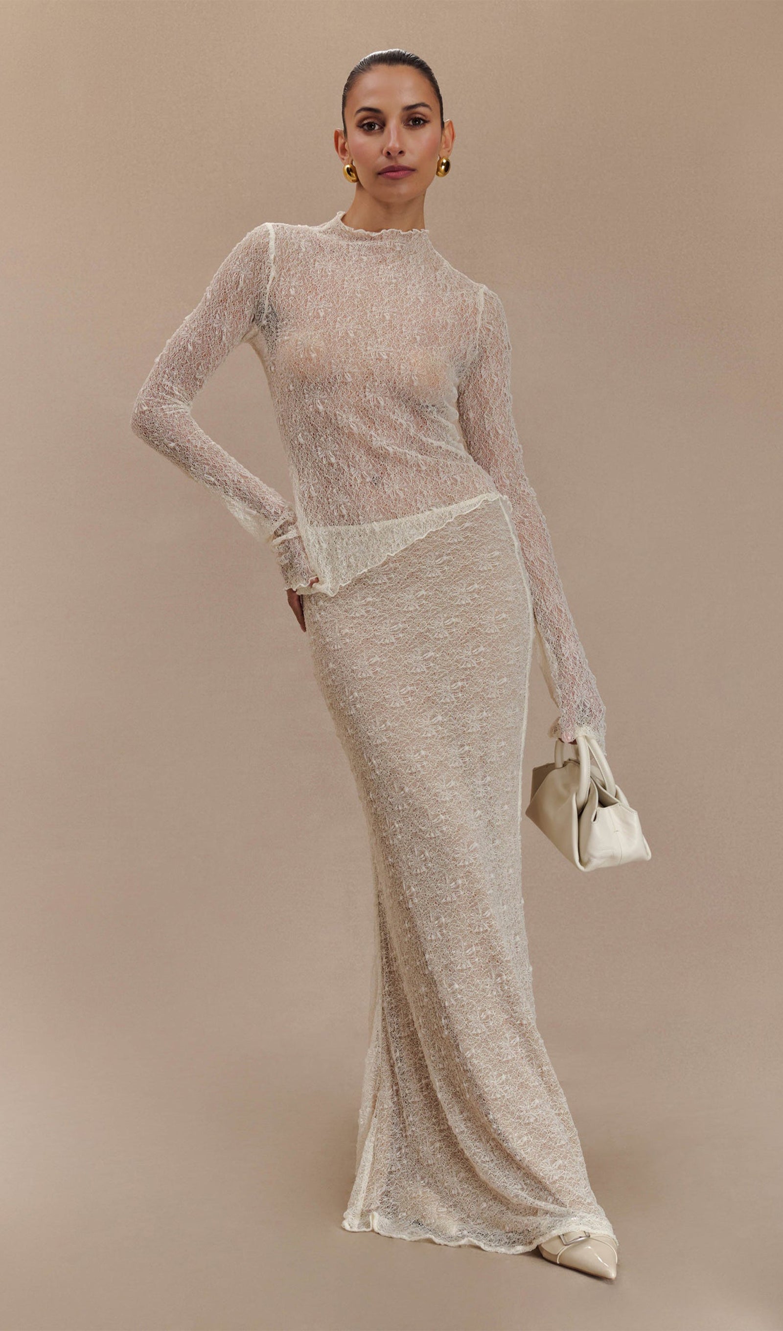 Şeffaf Dantel Maksi Etek