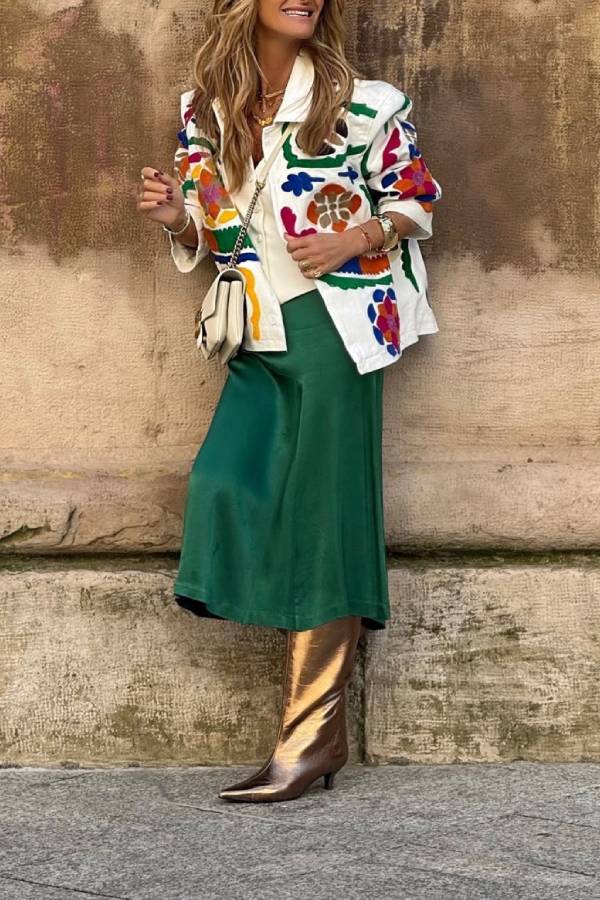 Parlak Renkler Ve Ceplerle İşlenmiş Beyaz Denim Overshirt