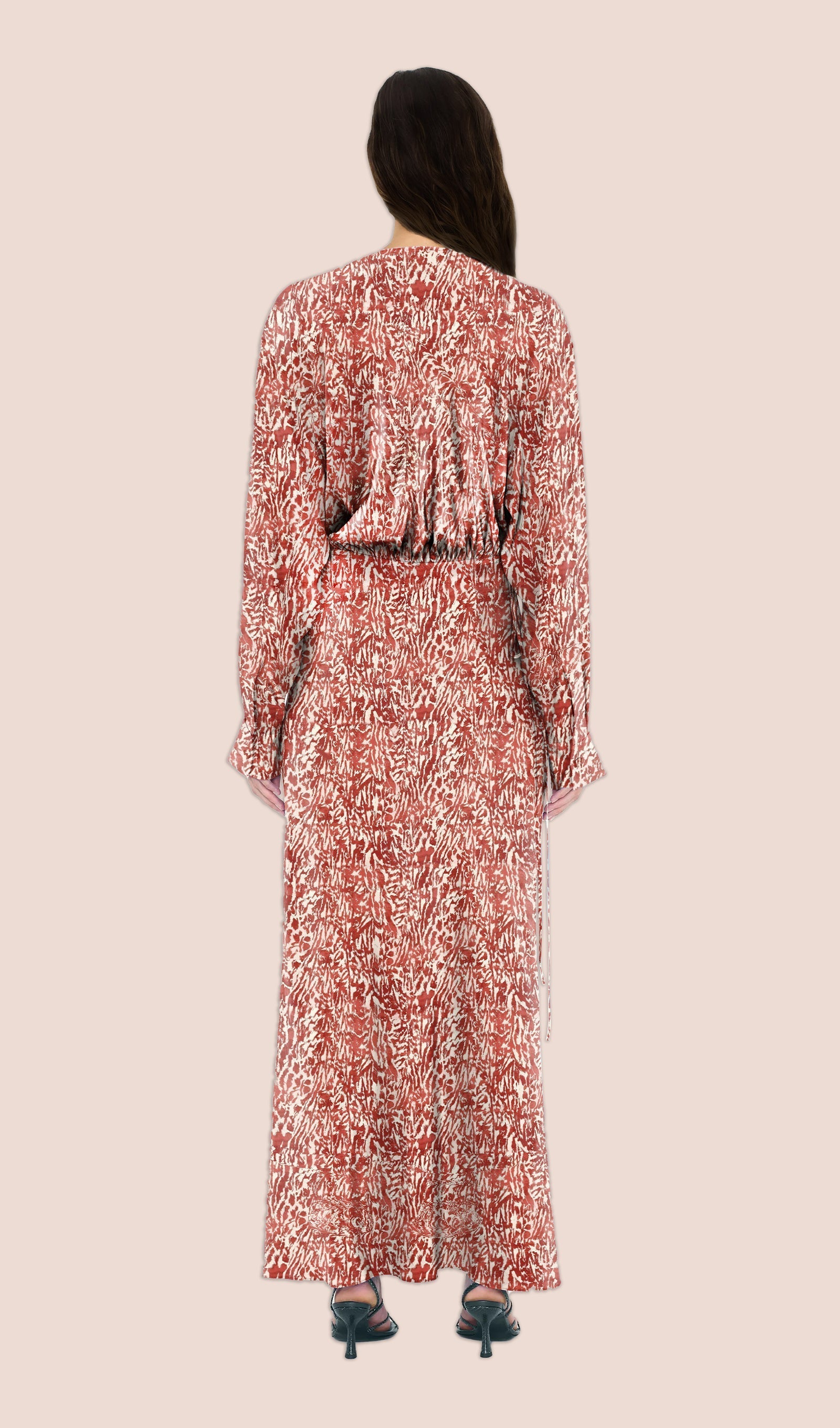 Çapraz Kesimli Saten Maksi Elbise-Çiçekli