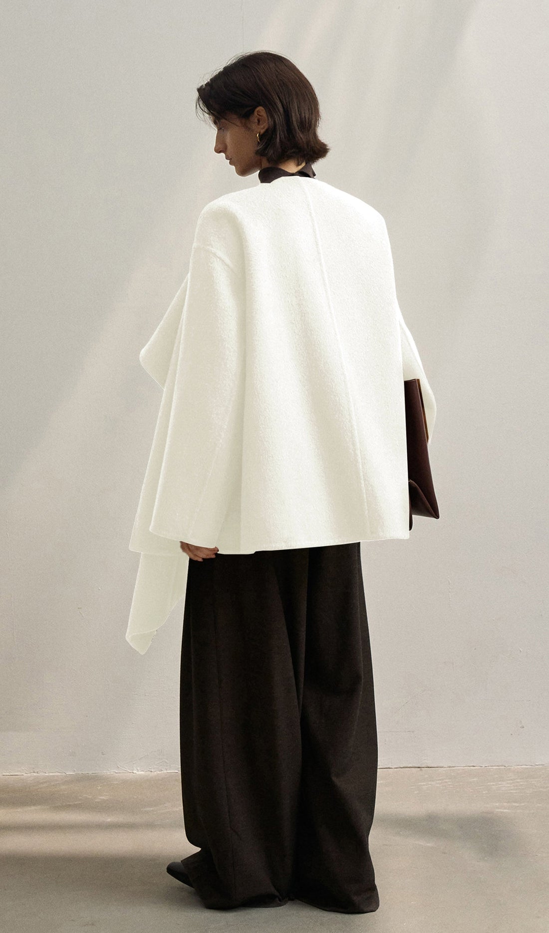 Solid Pelerin Stili Kaban-Beyaz