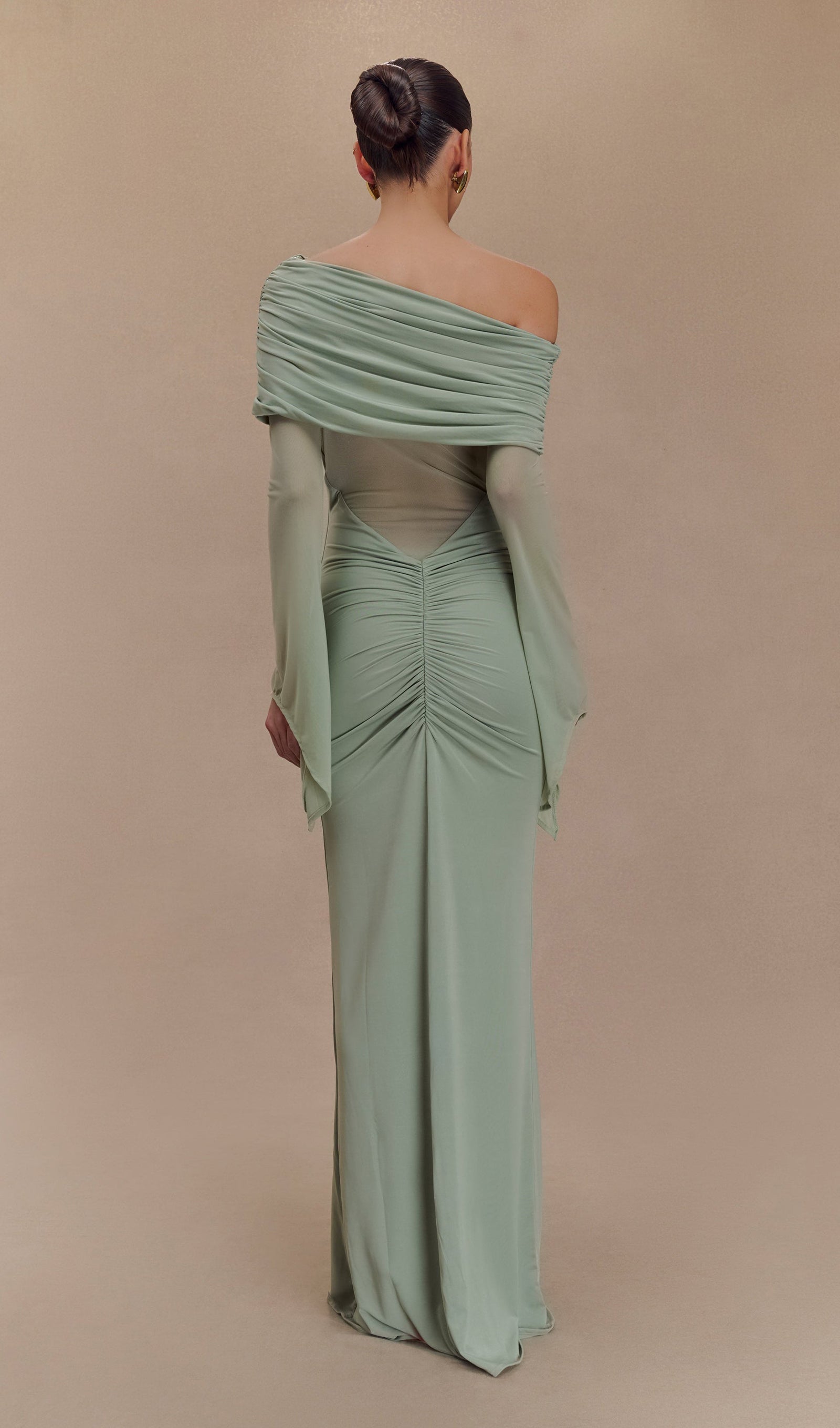 Tek Omuz Slinky Dantelli Maksi Elbise -Yeşil