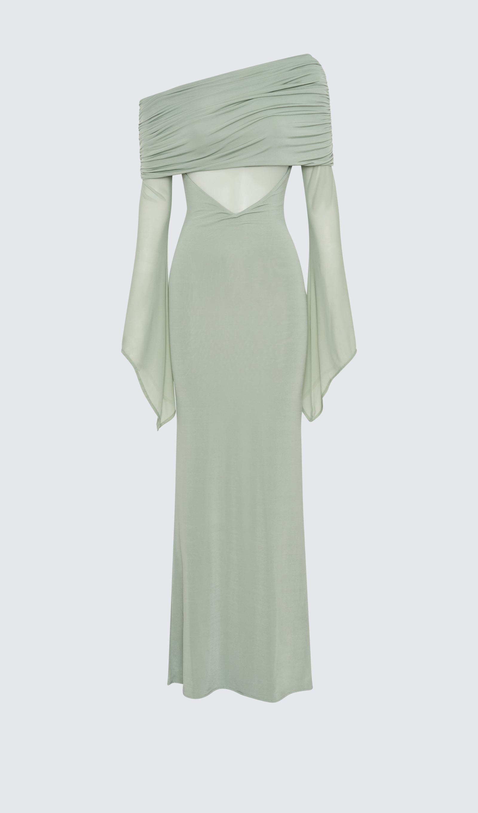 Tek Omuz Slinky Dantelli Maksi Elbise -Yeşil