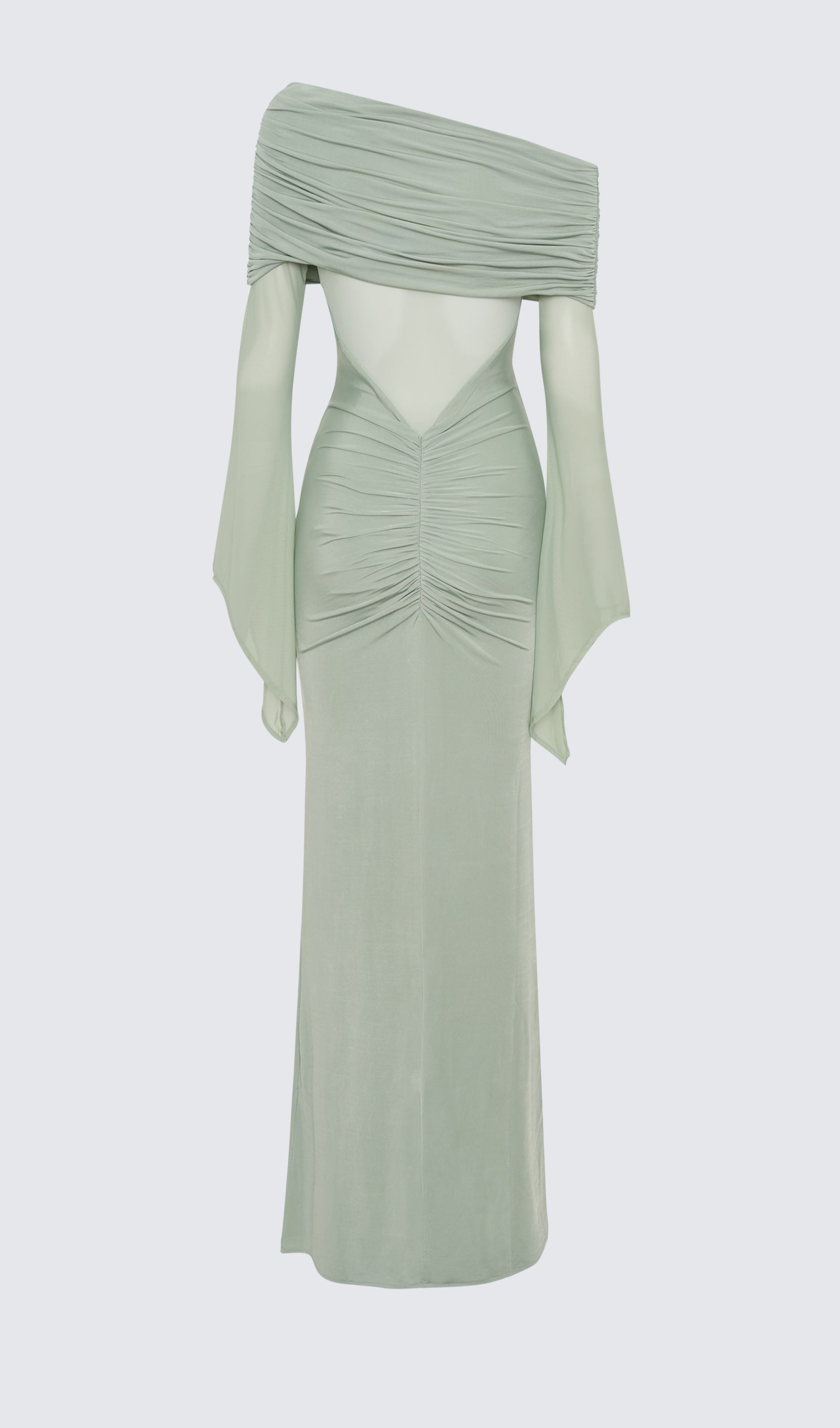 Tek Omuz Slinky Dantelli Maksi Elbise -Yeşil