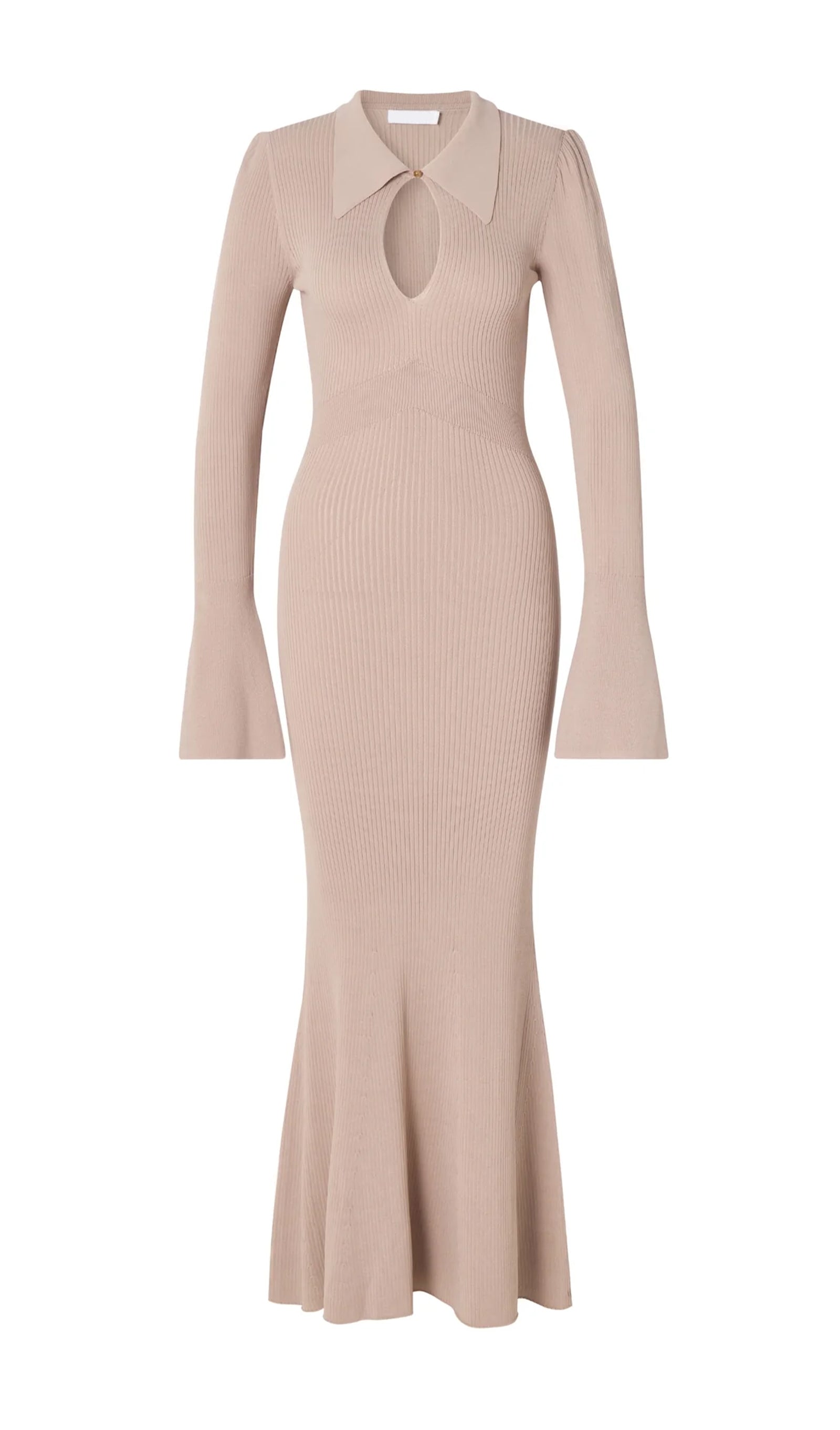 Düz Örme İçi Boş Maksi Elbise-Bej