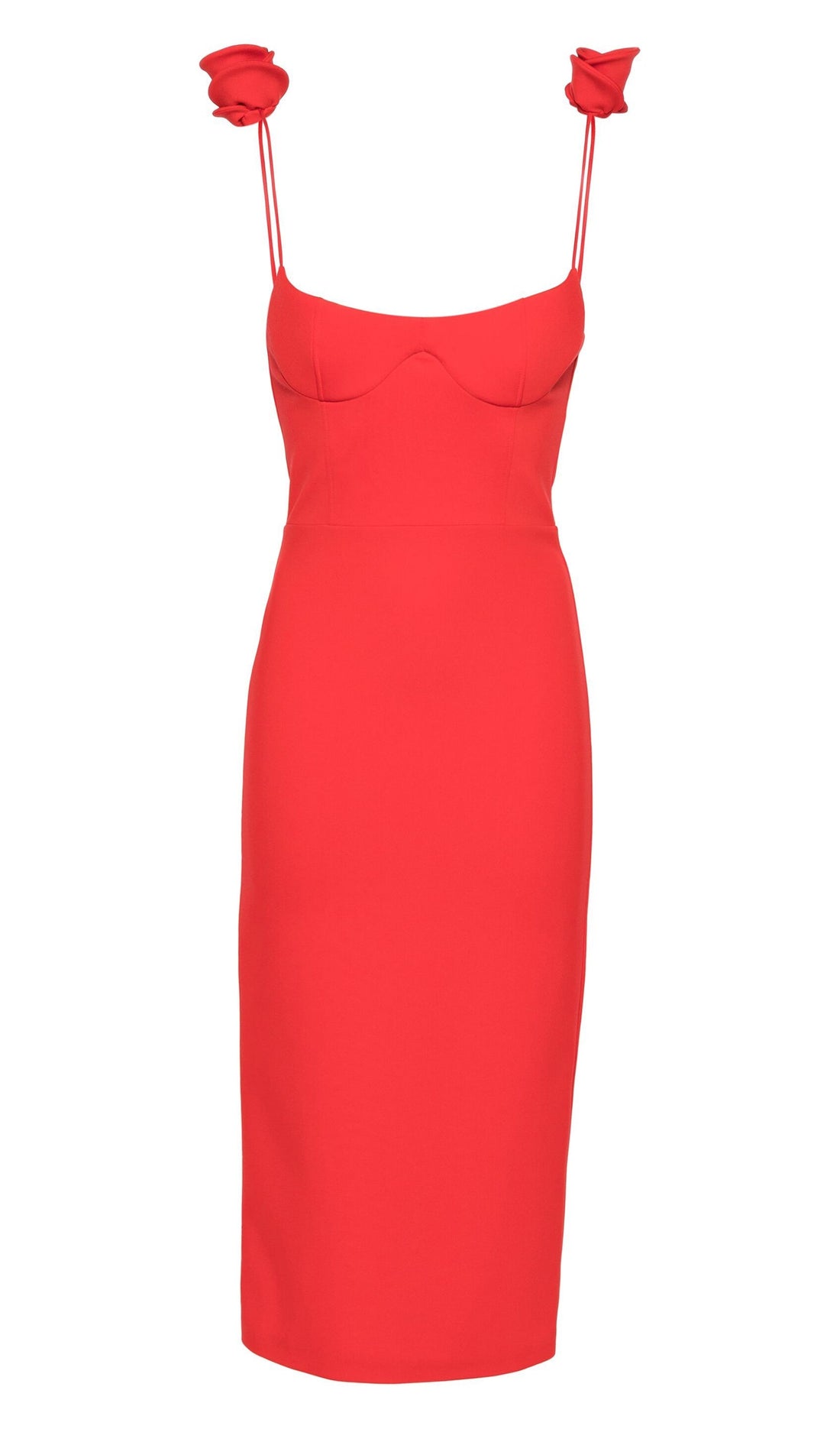 Düz Çiçek Desenli Midi Elbise