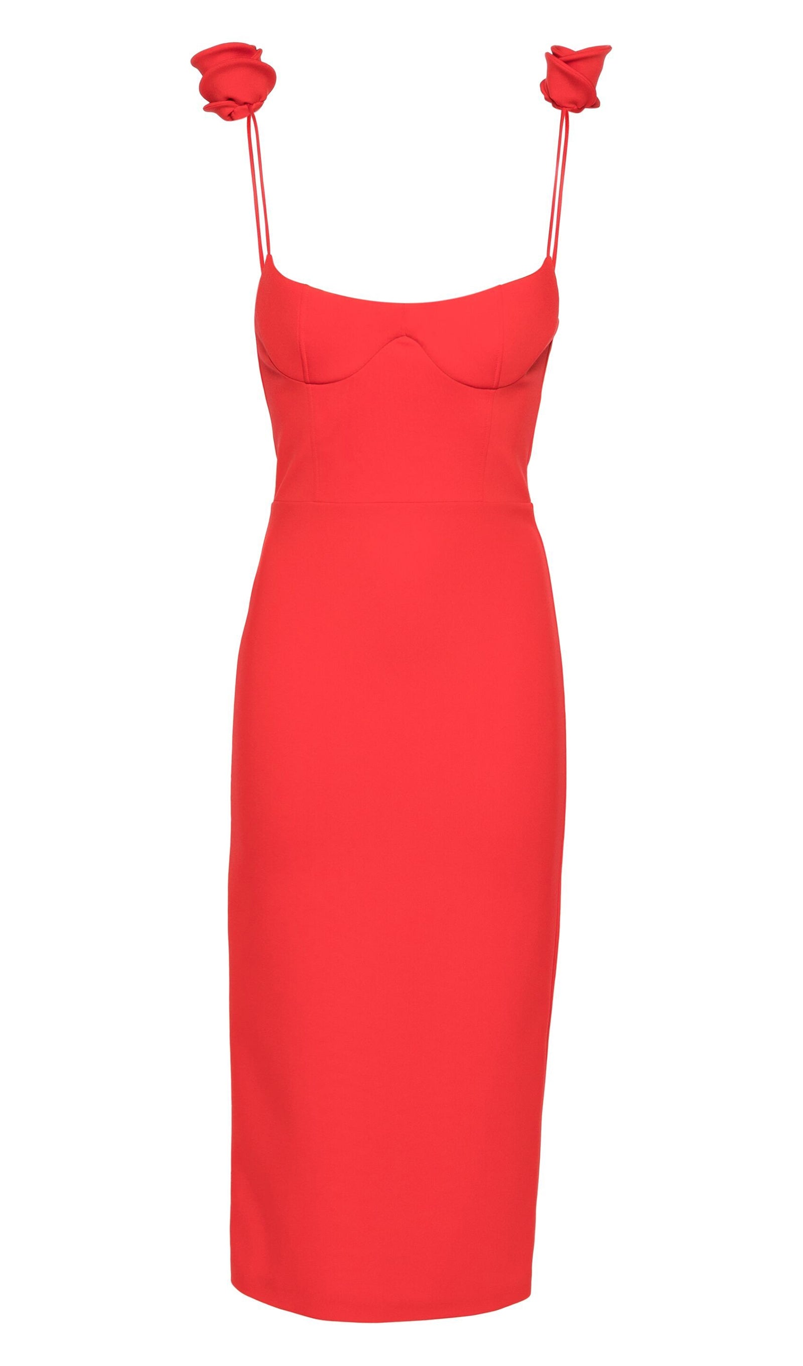 Düz Çiçek Desenli Midi Elbise