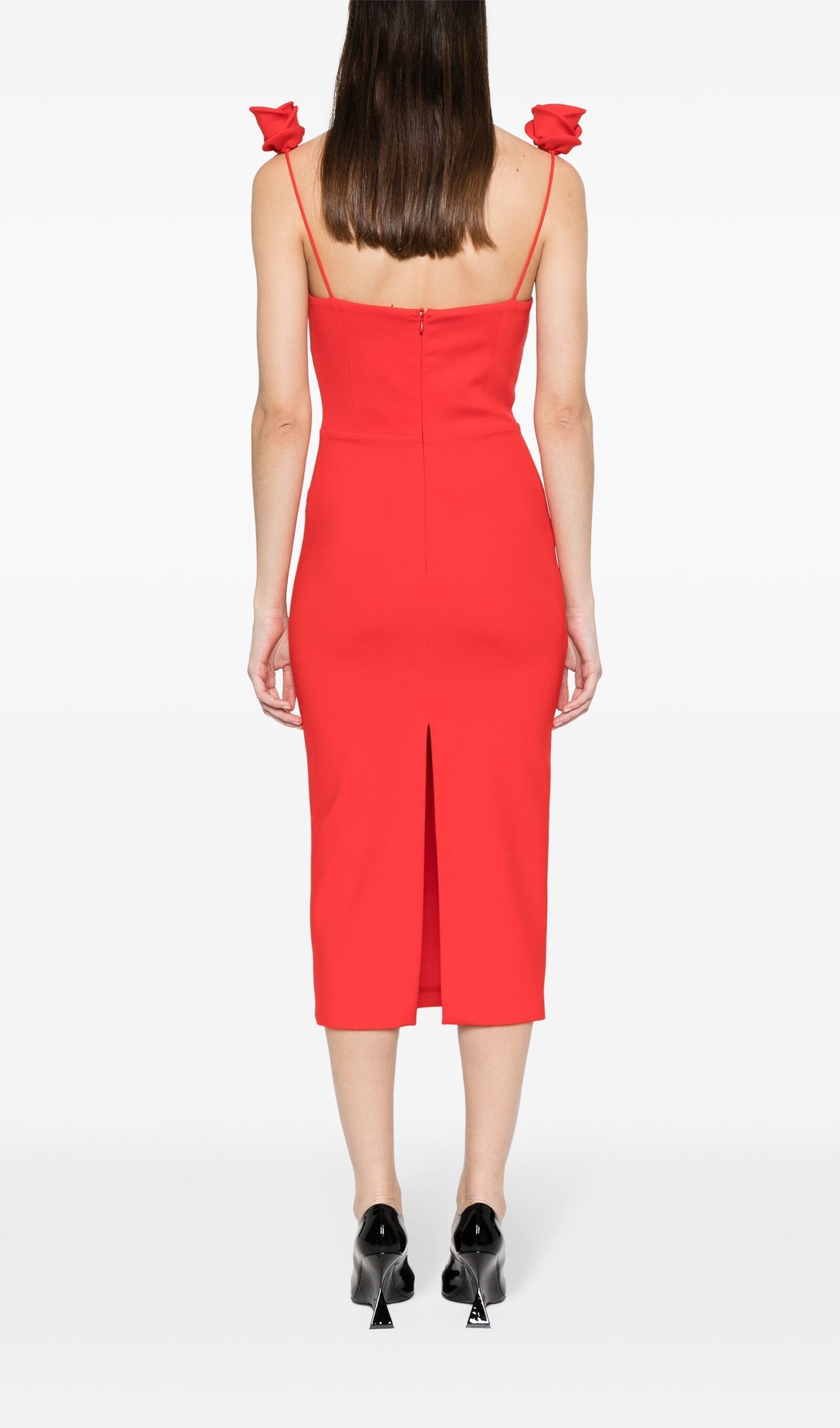 Düz Çiçek Desenli Midi Elbise