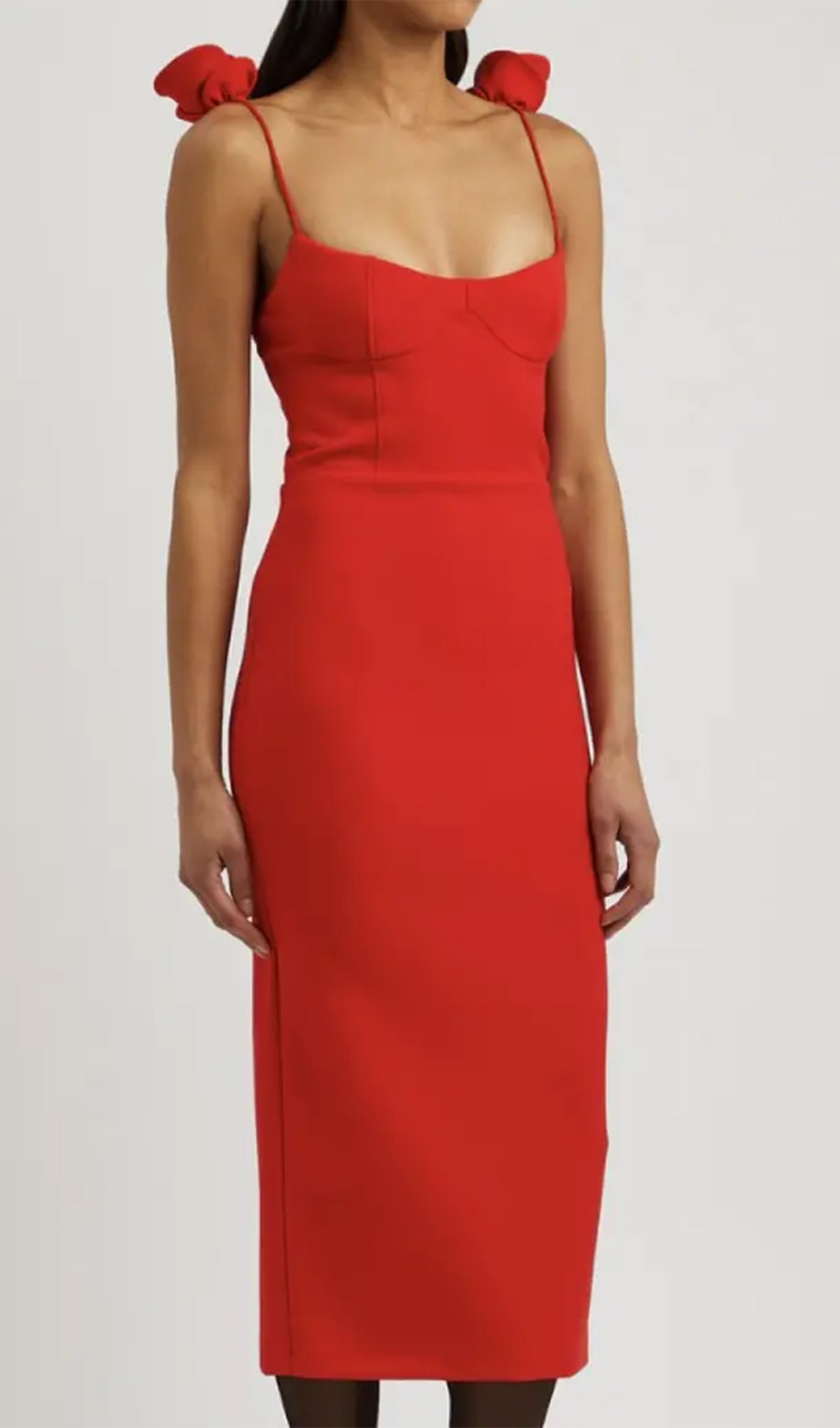 Düz Çiçek Desenli Midi Elbise