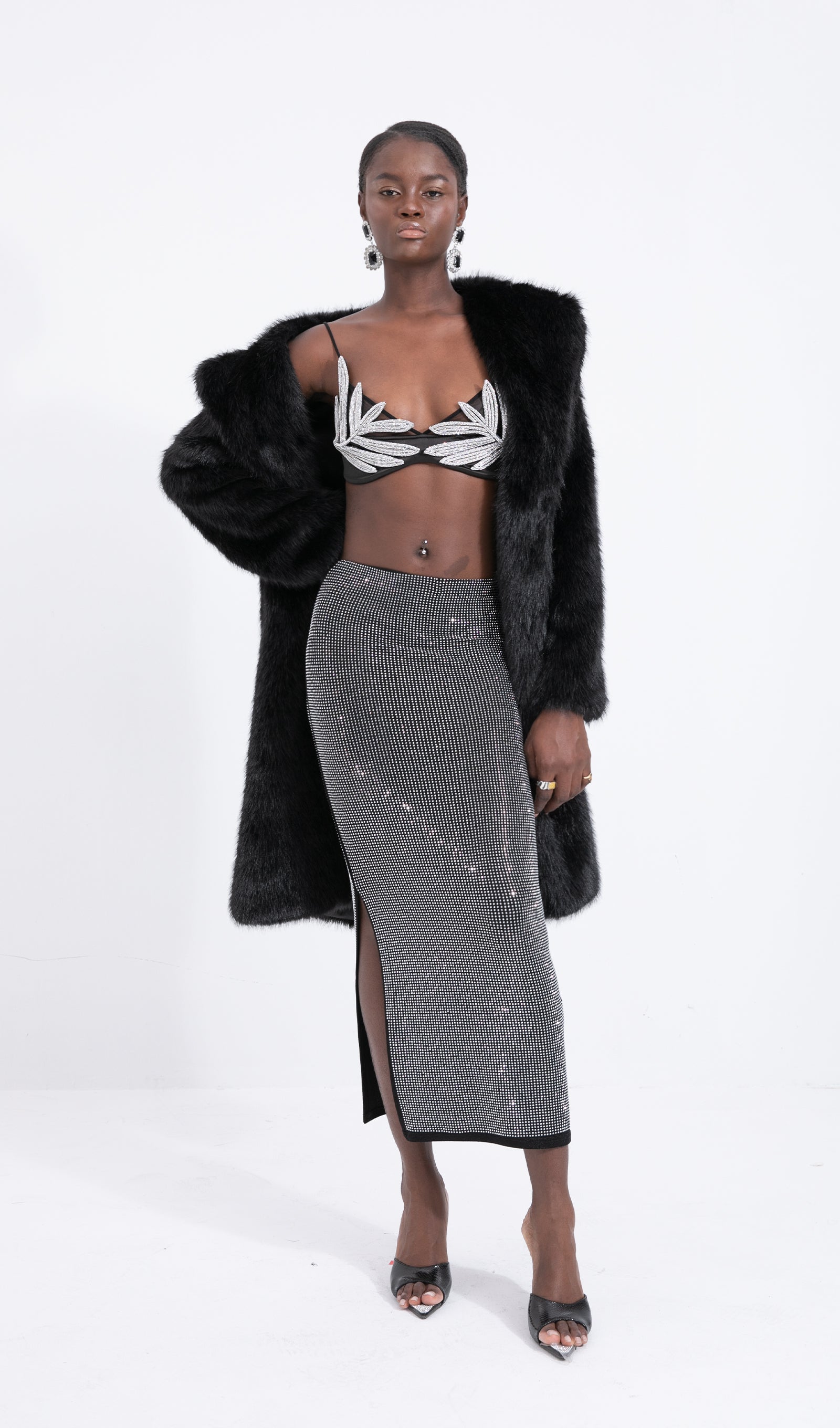 Trendy Siyah Maksi Boy Eko-Ceket