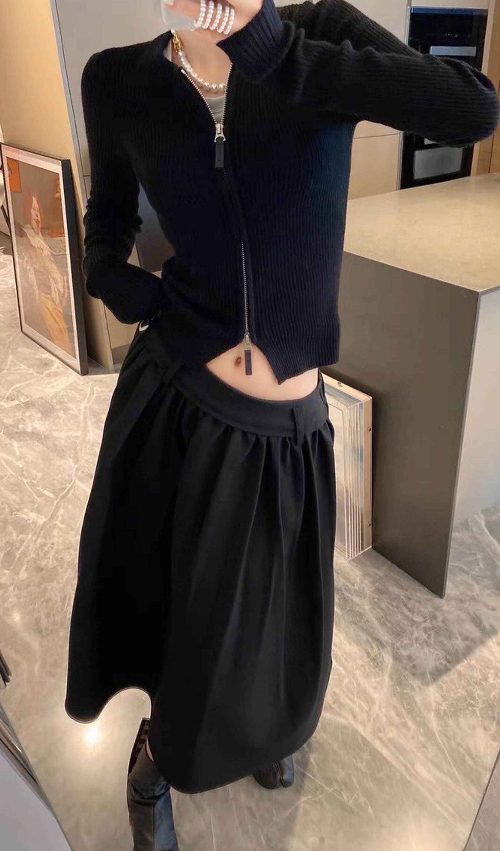 Fermuarlı Ribana Örgü Hırka Üst