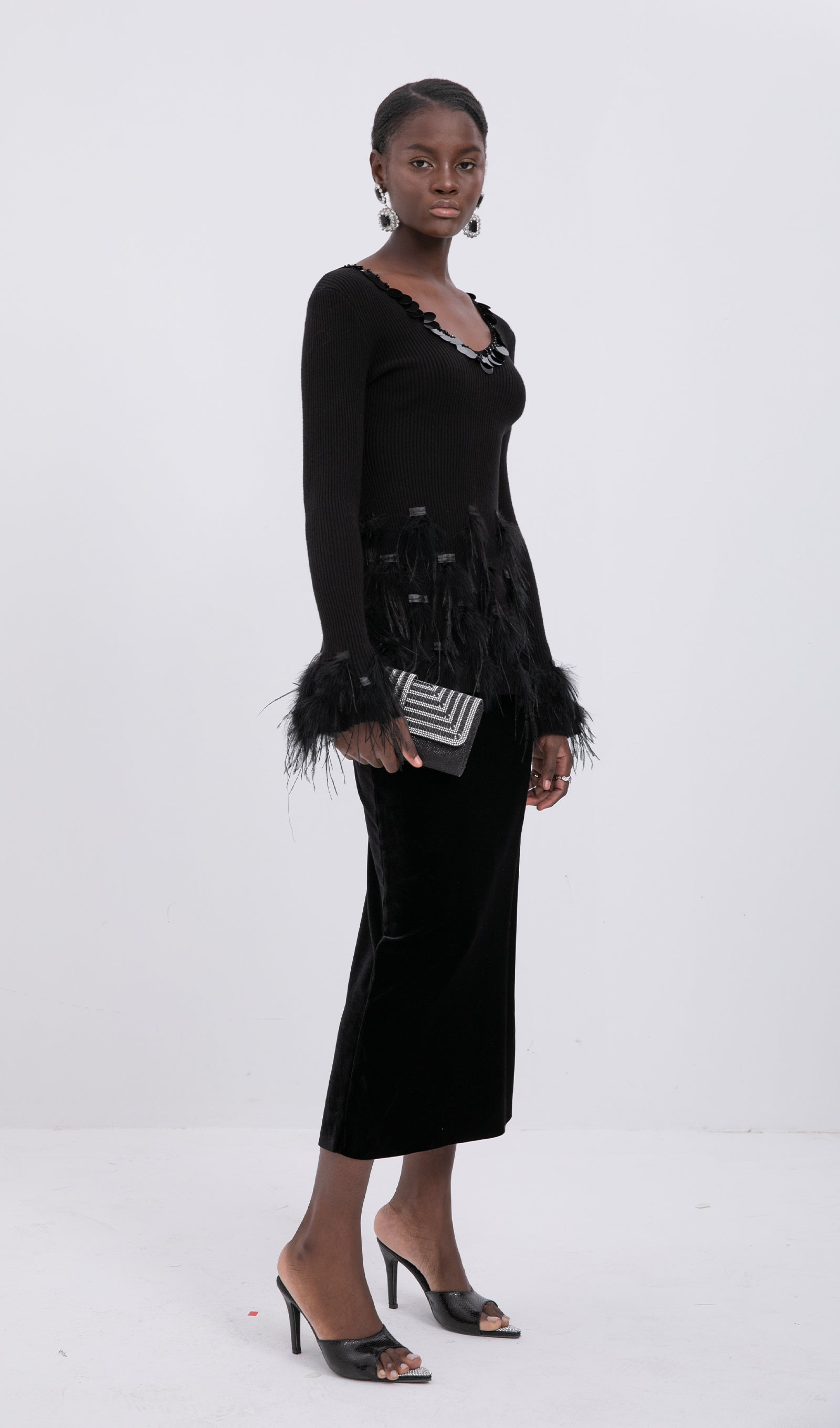 Kadife Midi Etek-Siyah