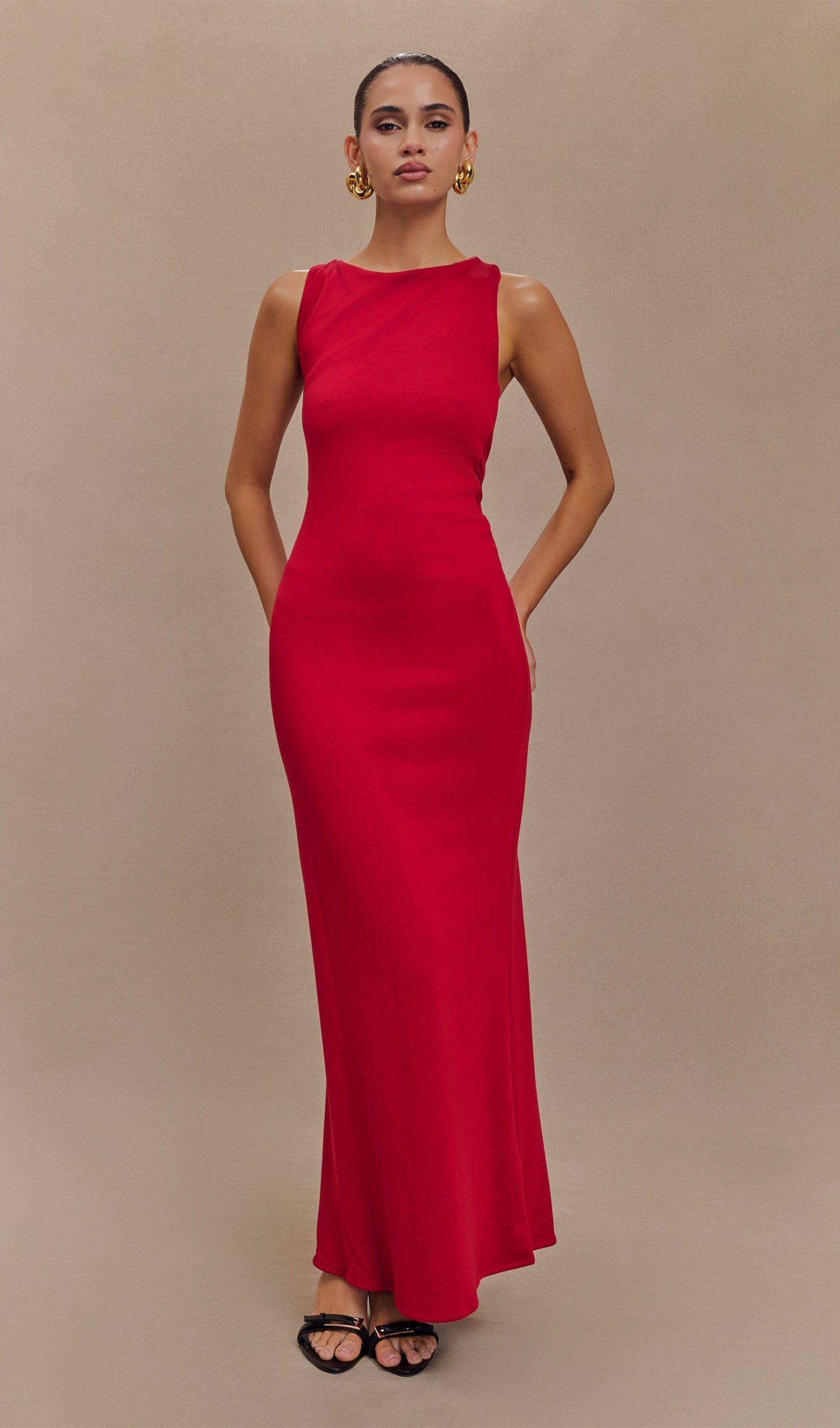 Asimetrik Scuba Jersey Maksi Elbise Ruby