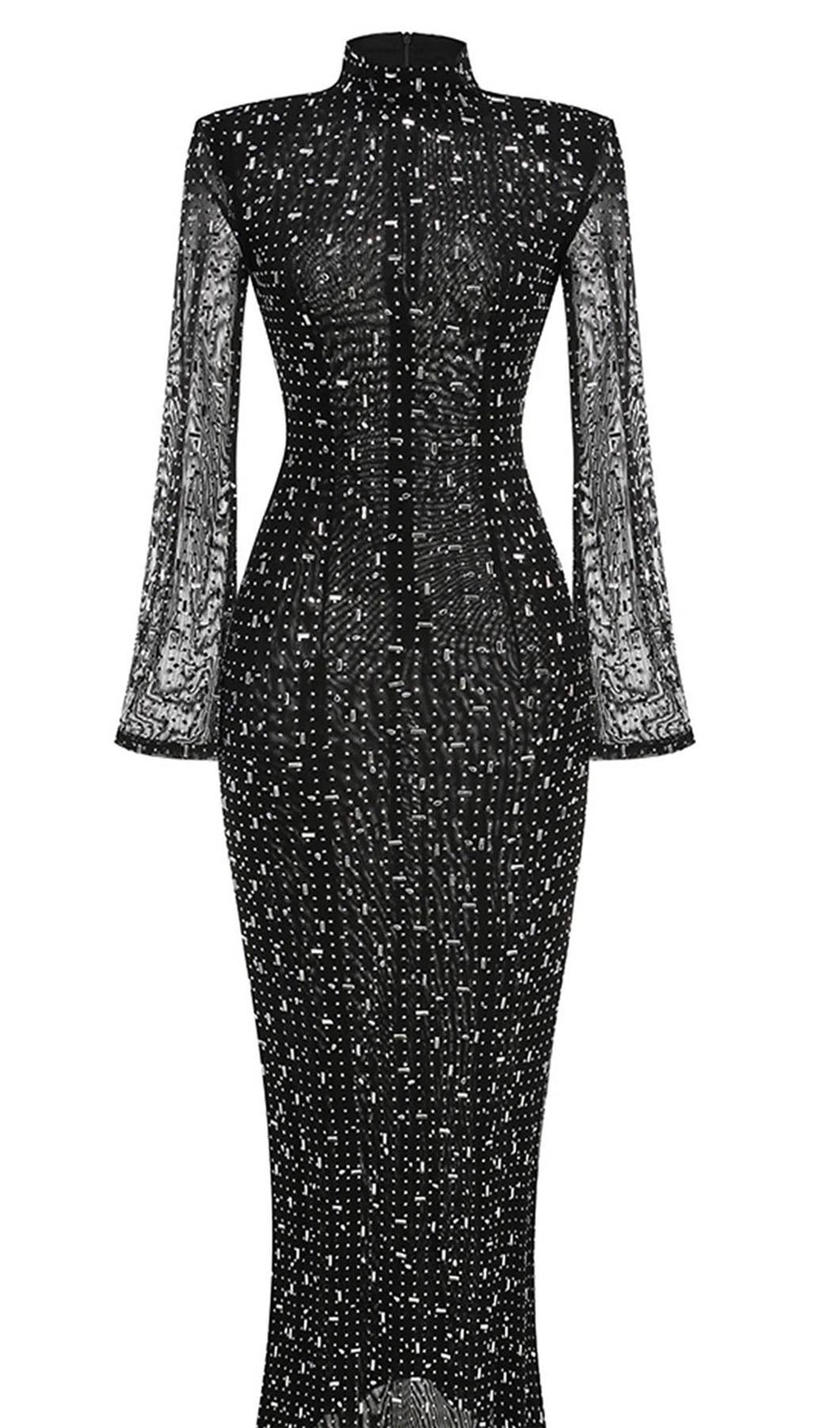 Rhinestone Süslemeli Örgü Midi Elbise