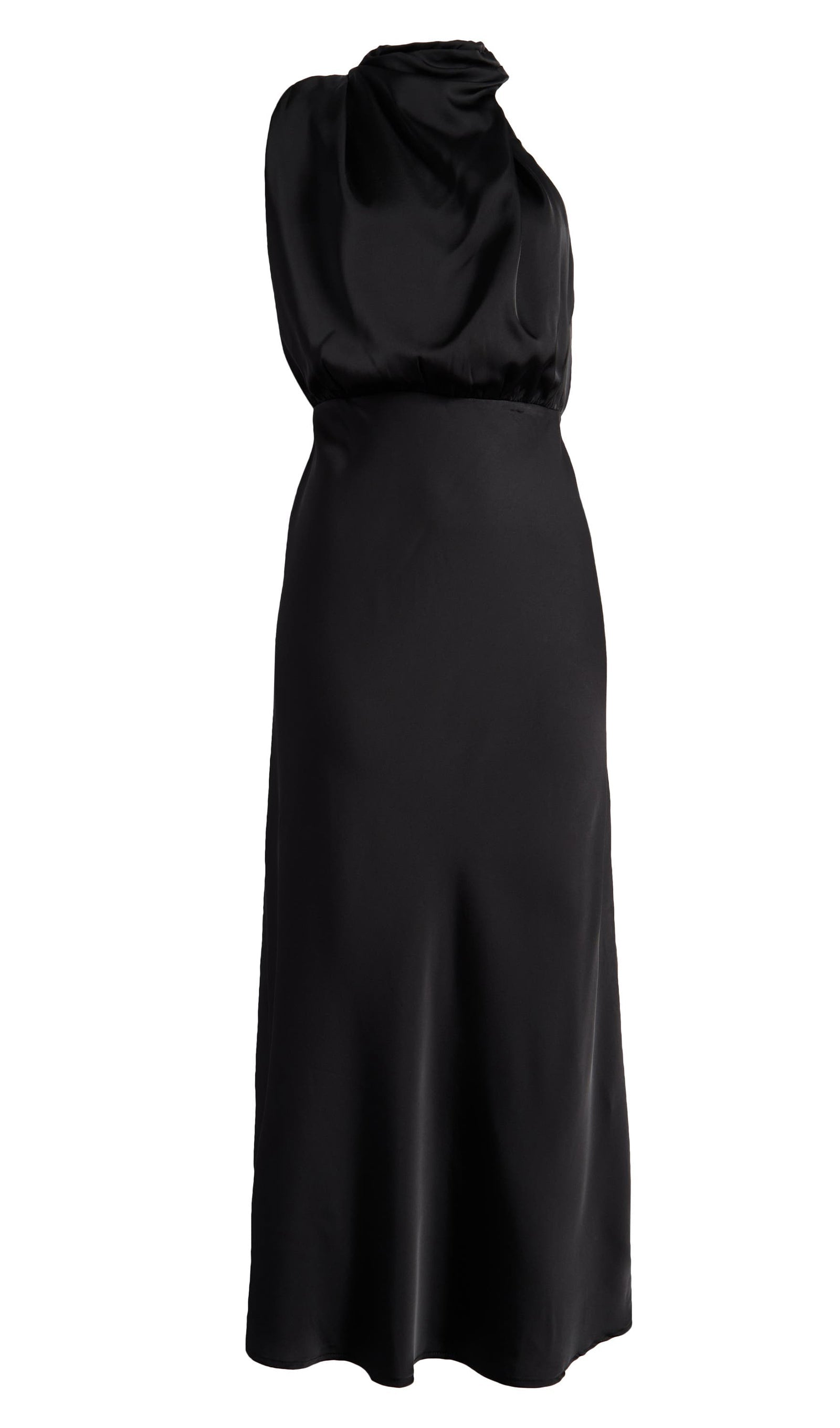 Asimetrik Saten Midi Elbise