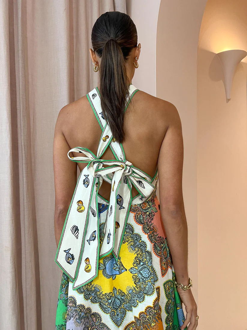 Paisley Saten Çiçekli Maksi Elbise