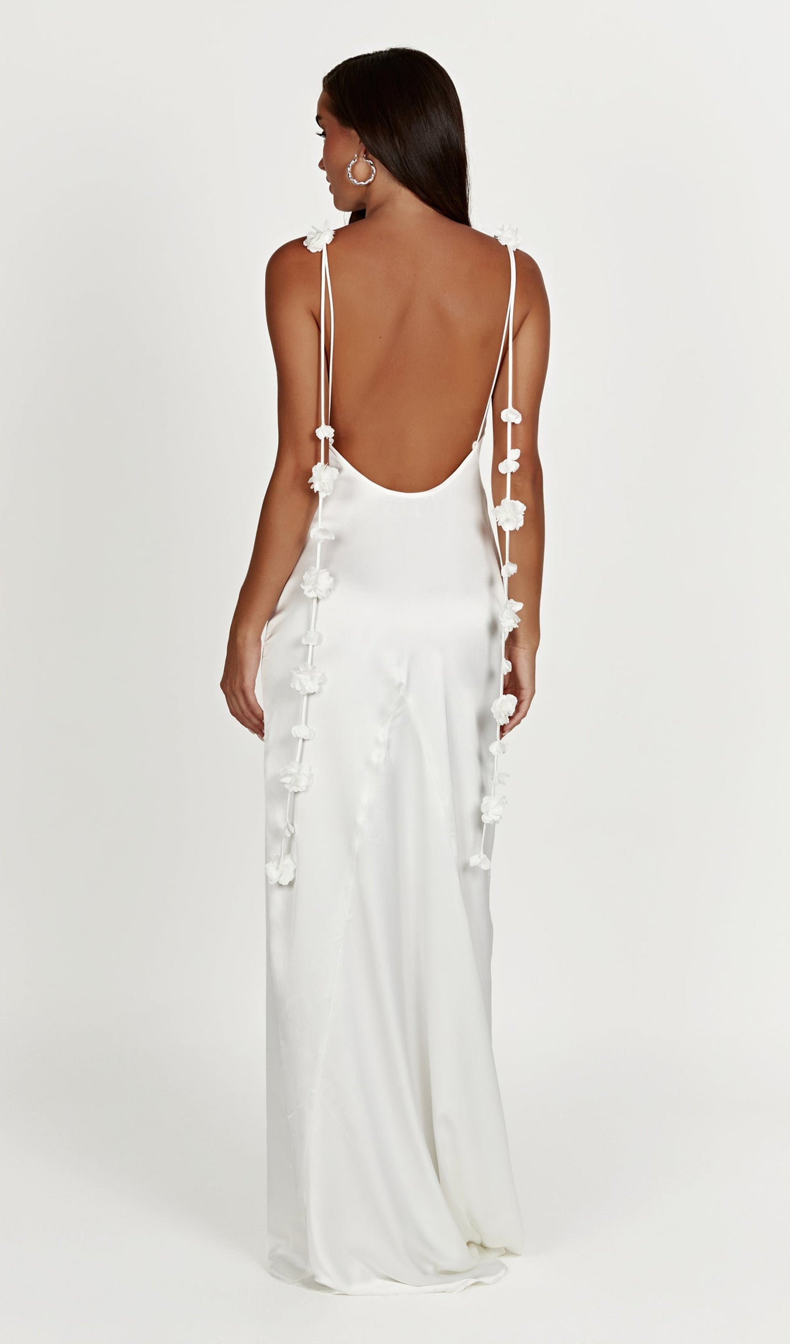 Gül Sırt Dekolteli Saten Elbise Maksi Elbise