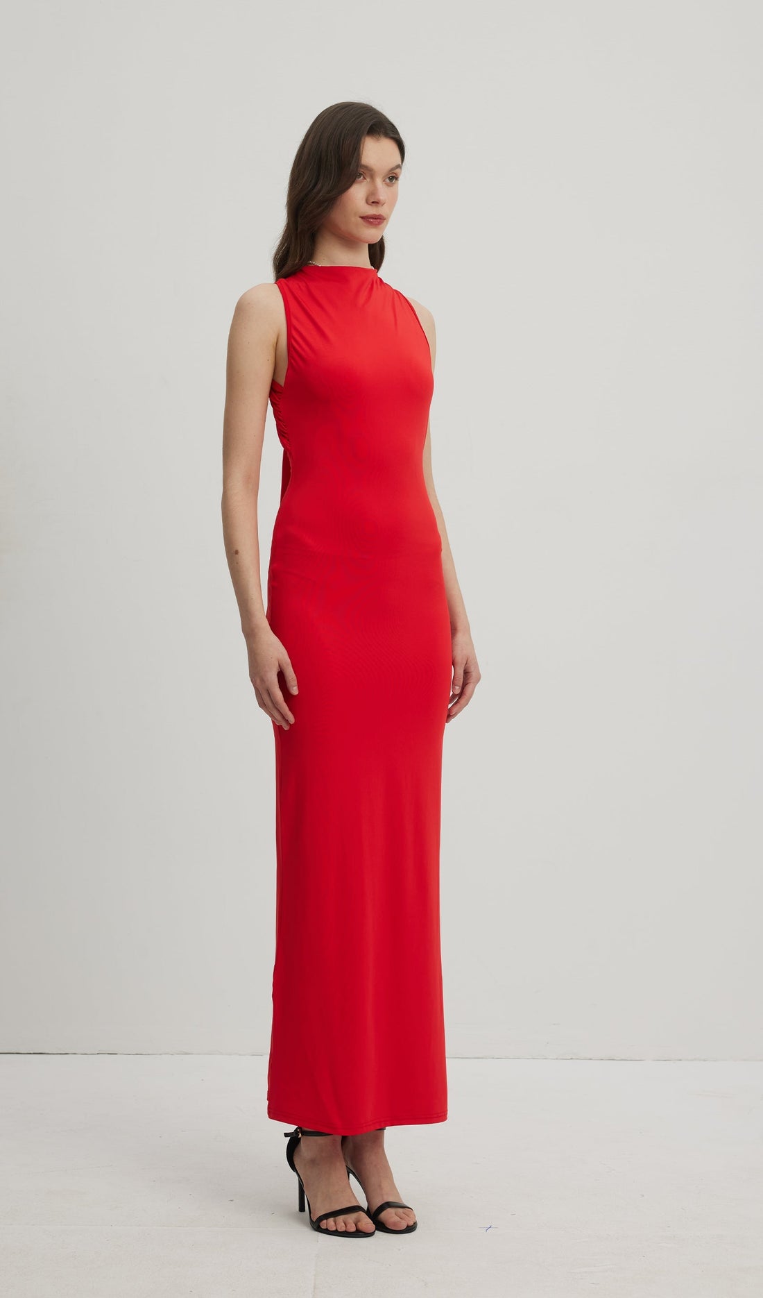 Asimetrik Scuba Jersey Maksi Elbise Ruby