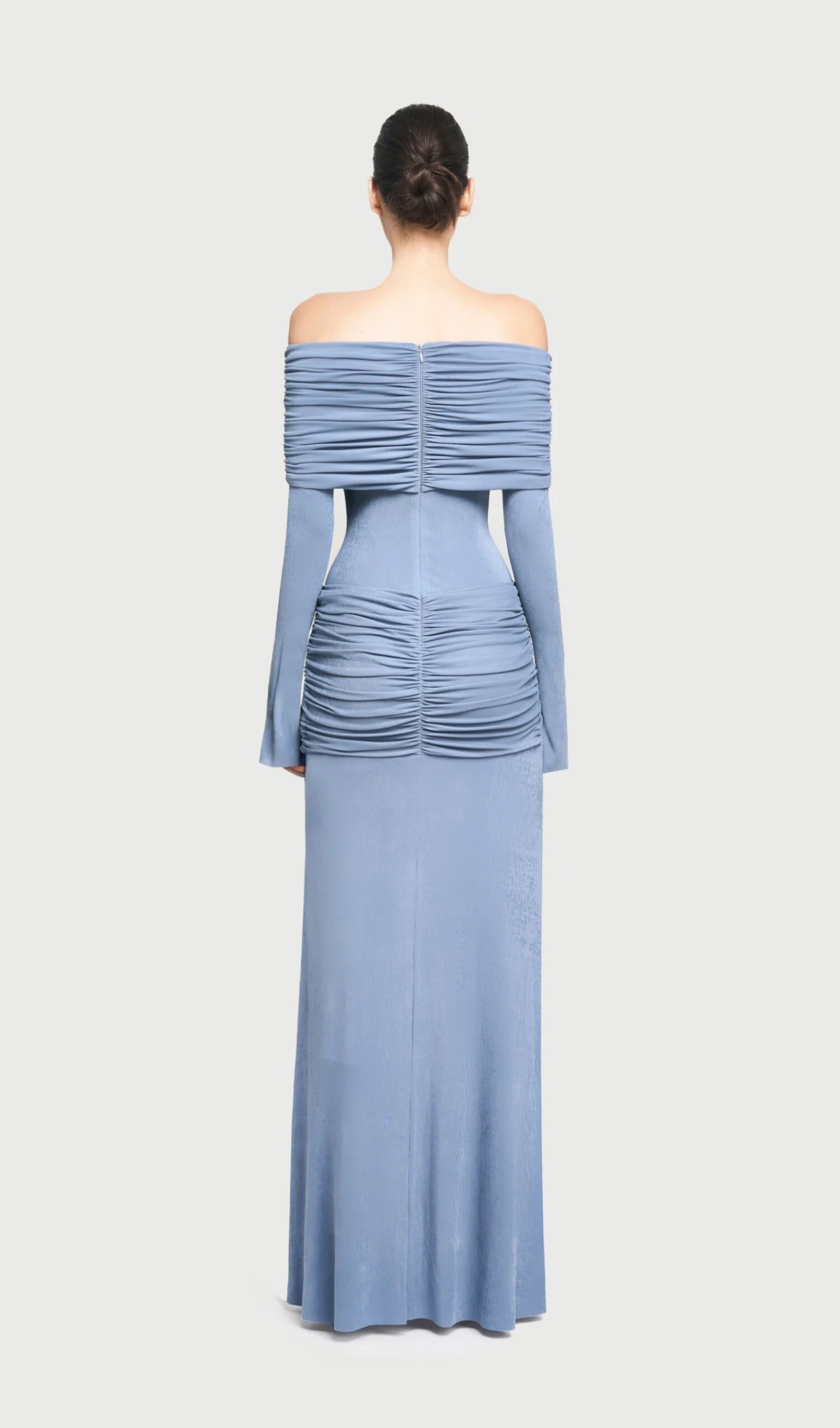 Jersey Drapeli Omuzları Açık Maksi Elbise