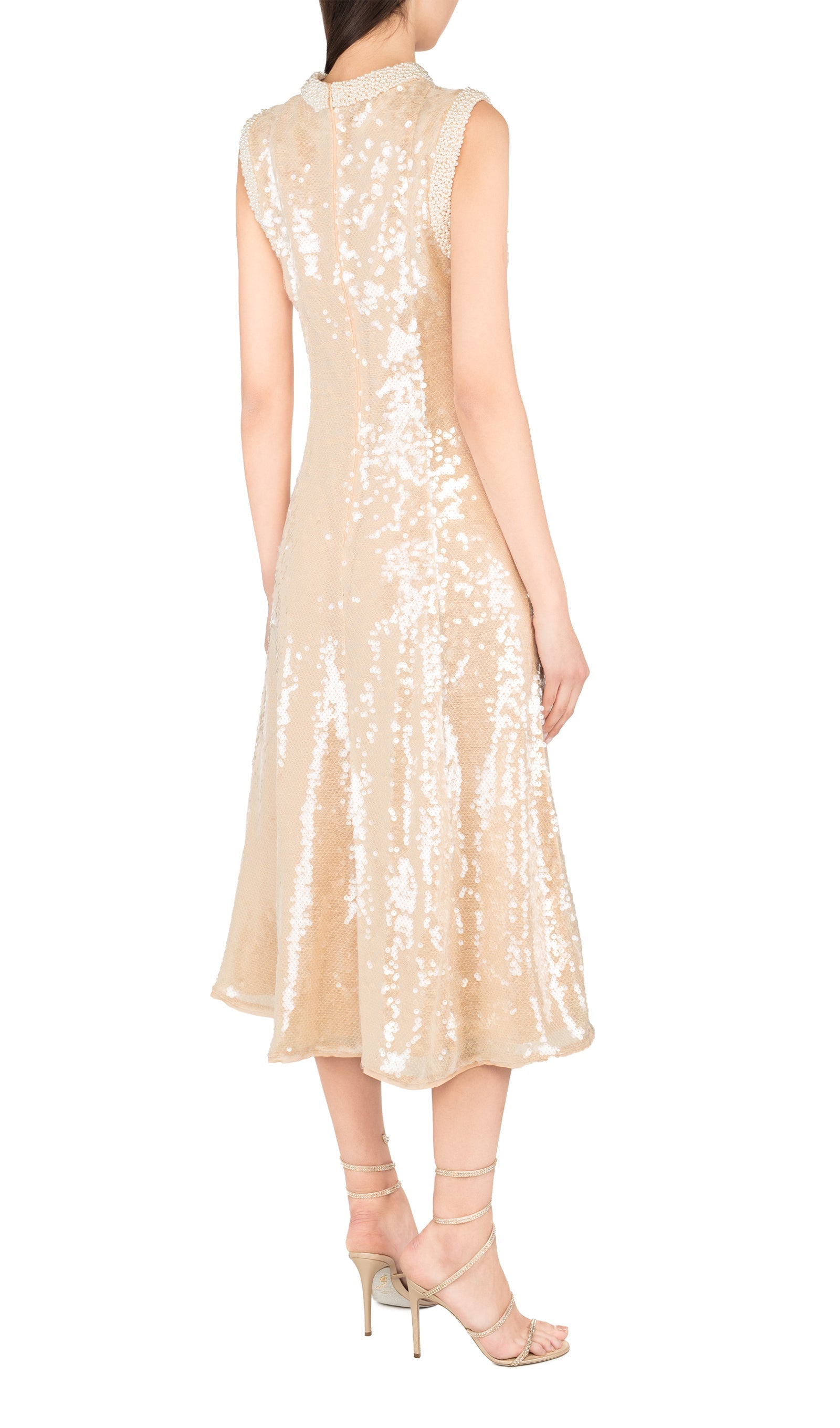 Payet İşlemeli İnci Süslemeli Midi Elbise