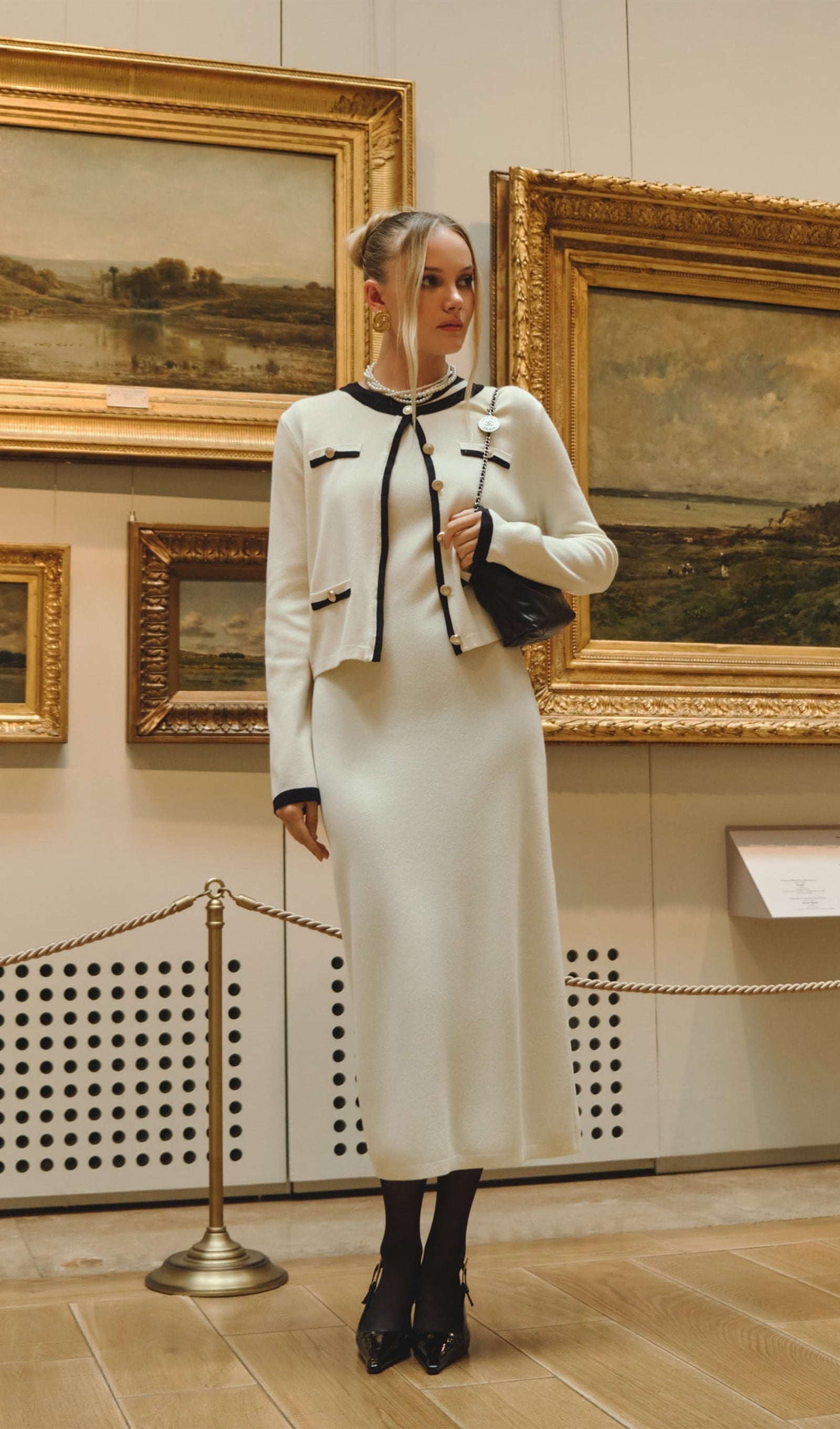 Örme Midi Elbise İki Parça Takım-Beyaz