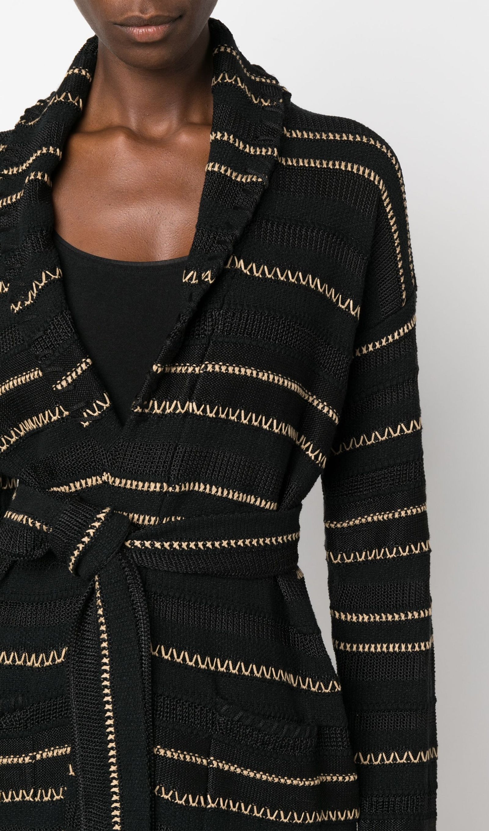 Kontrast Dikişli Kuşaklı Hırka