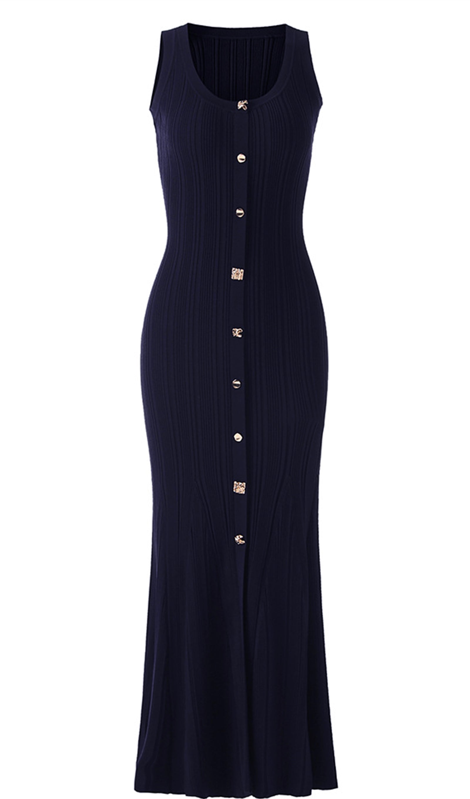 Metalik Düğmeli Örgü Midi Elbise