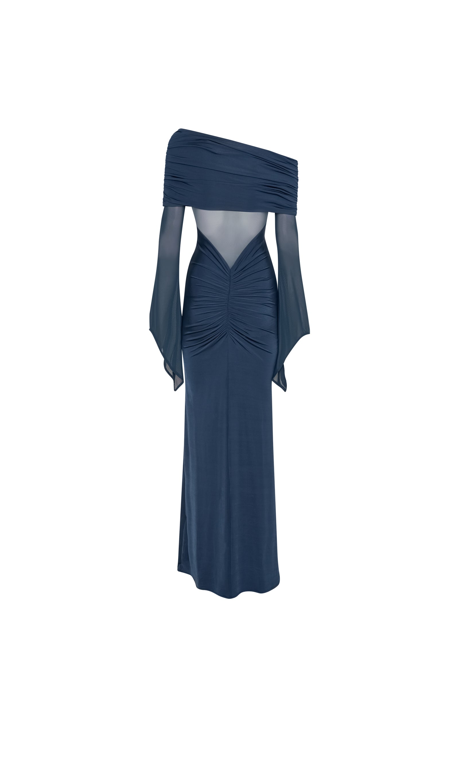 Tek Omuz Slinky Dantelli Maksi Elbise-Siyah