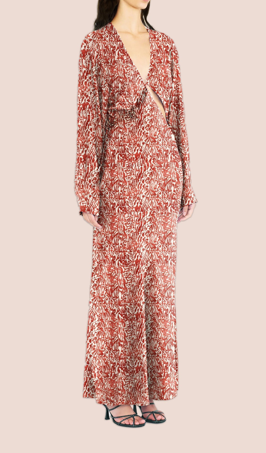 Çapraz Kesimli Saten Maksi Elbise-Çiçekli