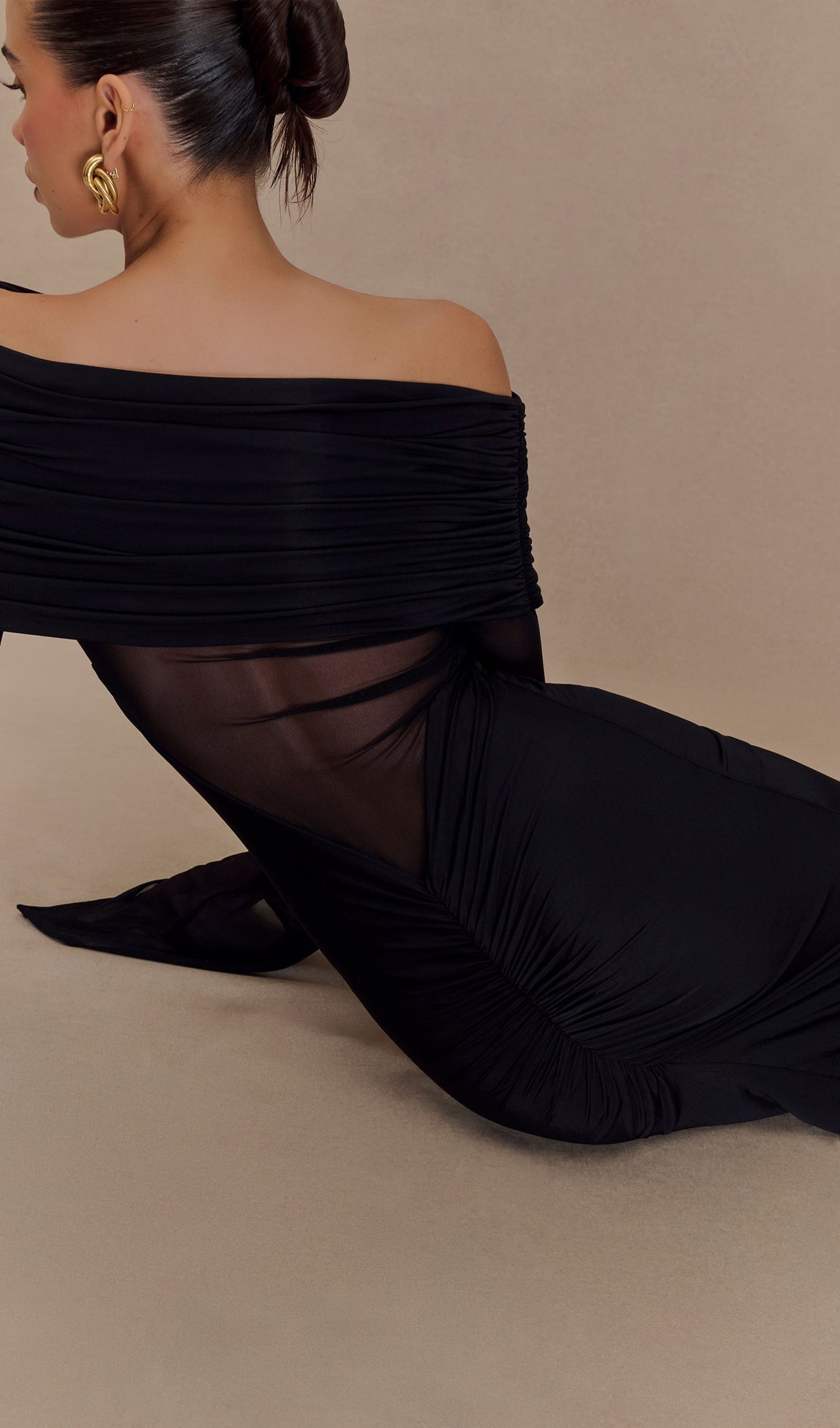 Tek Omuz Slinky Dantelli Maksi Elbise-Mavi