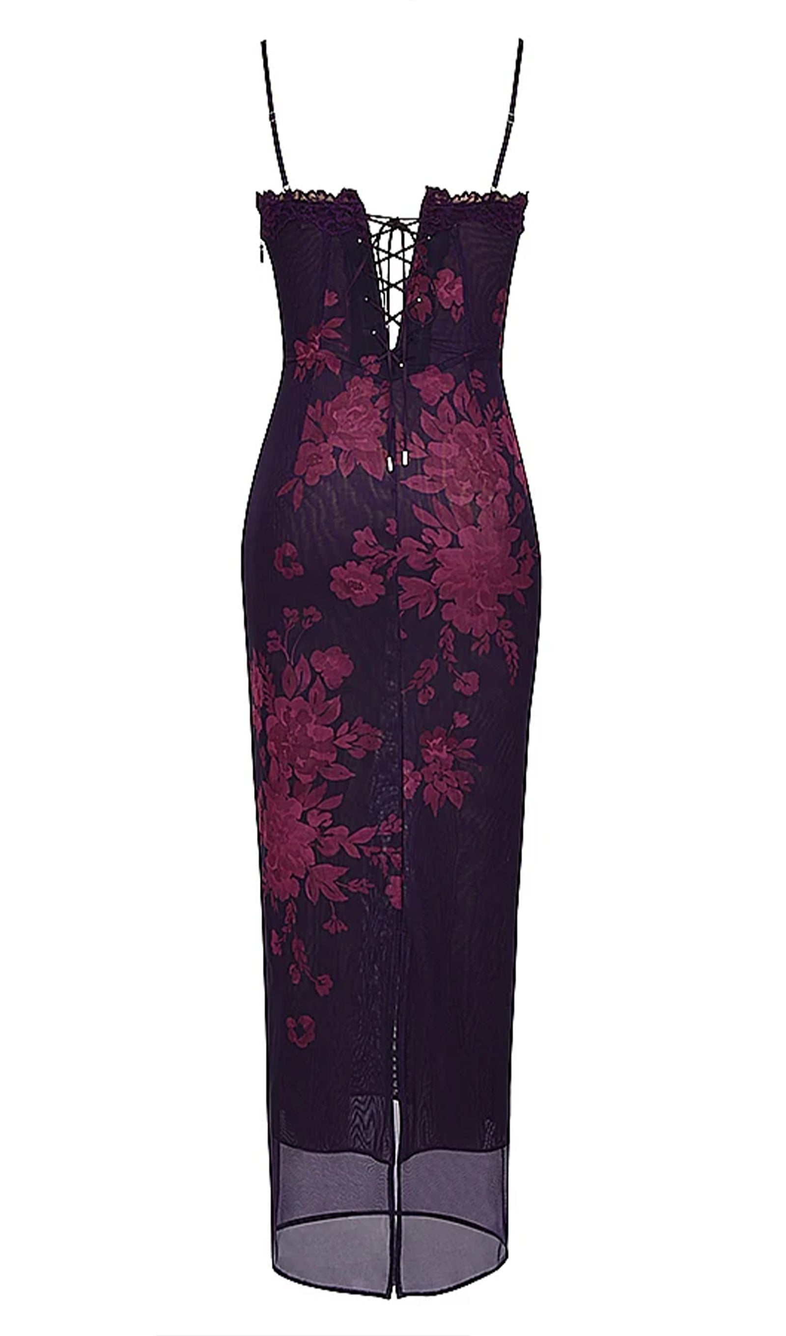 Trendy Bağcıklı Dantel Çiçekli Örgü Midi Elbise