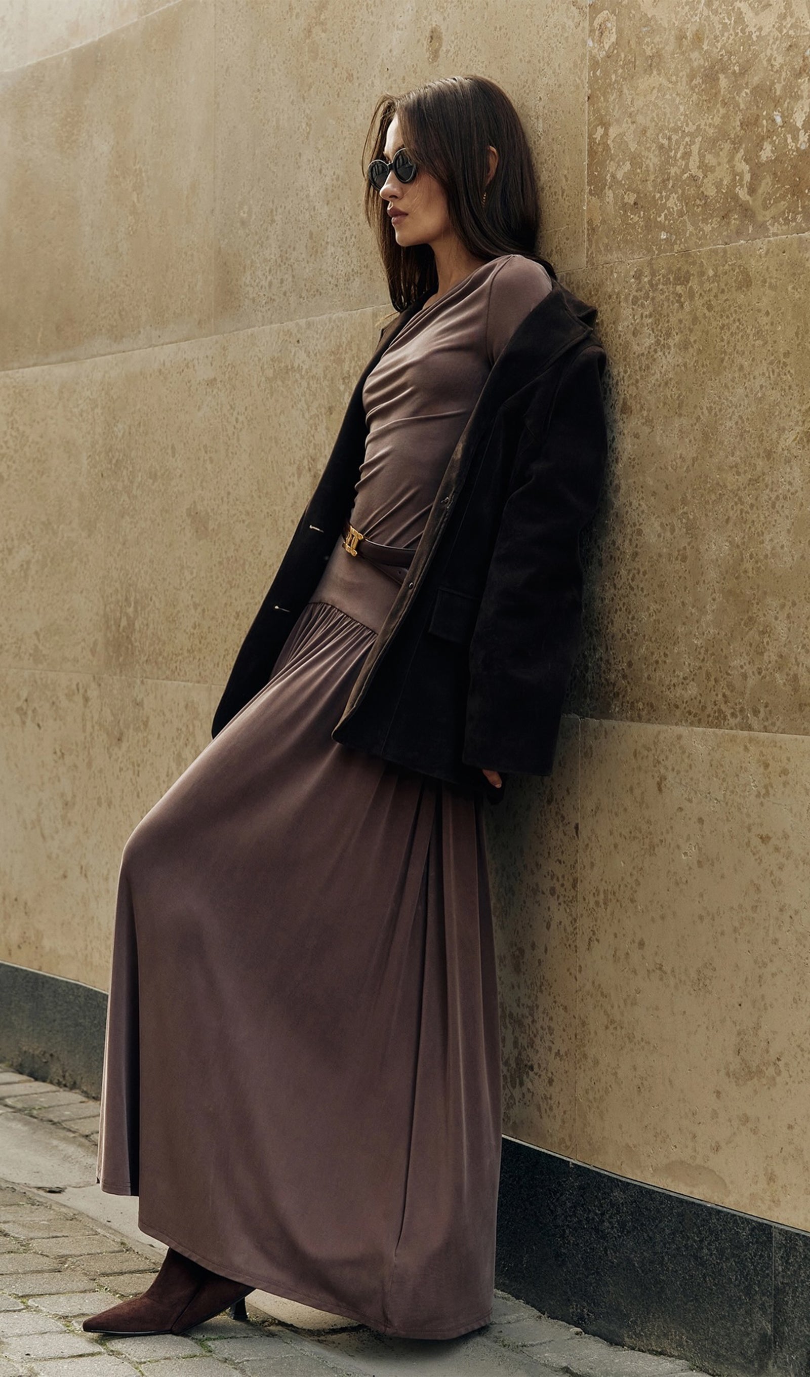 Fırfırlı Örme Maksi Elbise