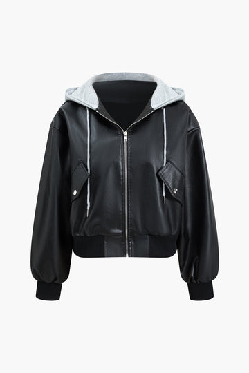 Kapüşonlu Cepli Fermuarlı Uzun Kollu Ceket